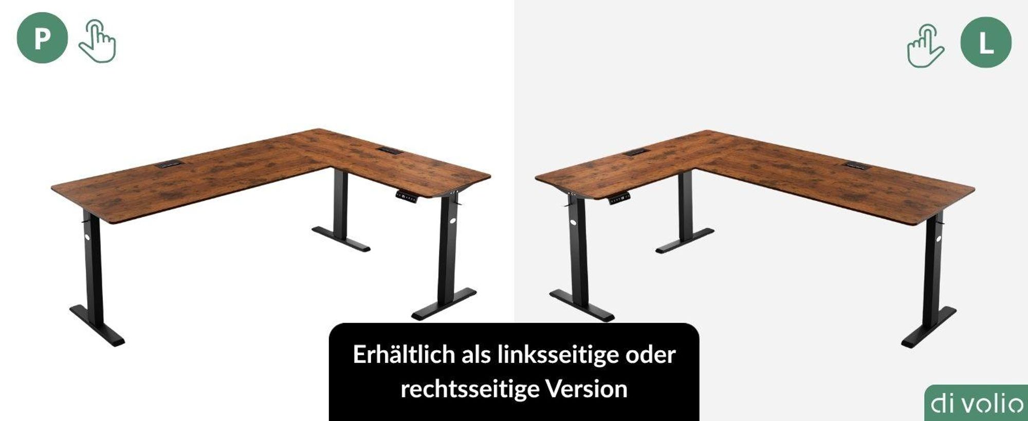 di volio Eckschreibtisch Trani rechts – elektrisch, höhenverstellbar, braun