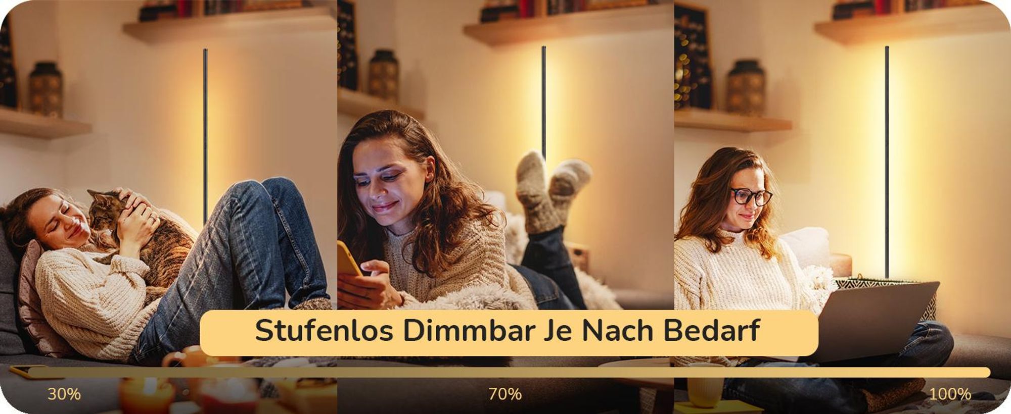 EDISHINE LED Stehlampe Wohnzimmer Dimmbar, Stehleuchte höhenverstellbar, Schwarz