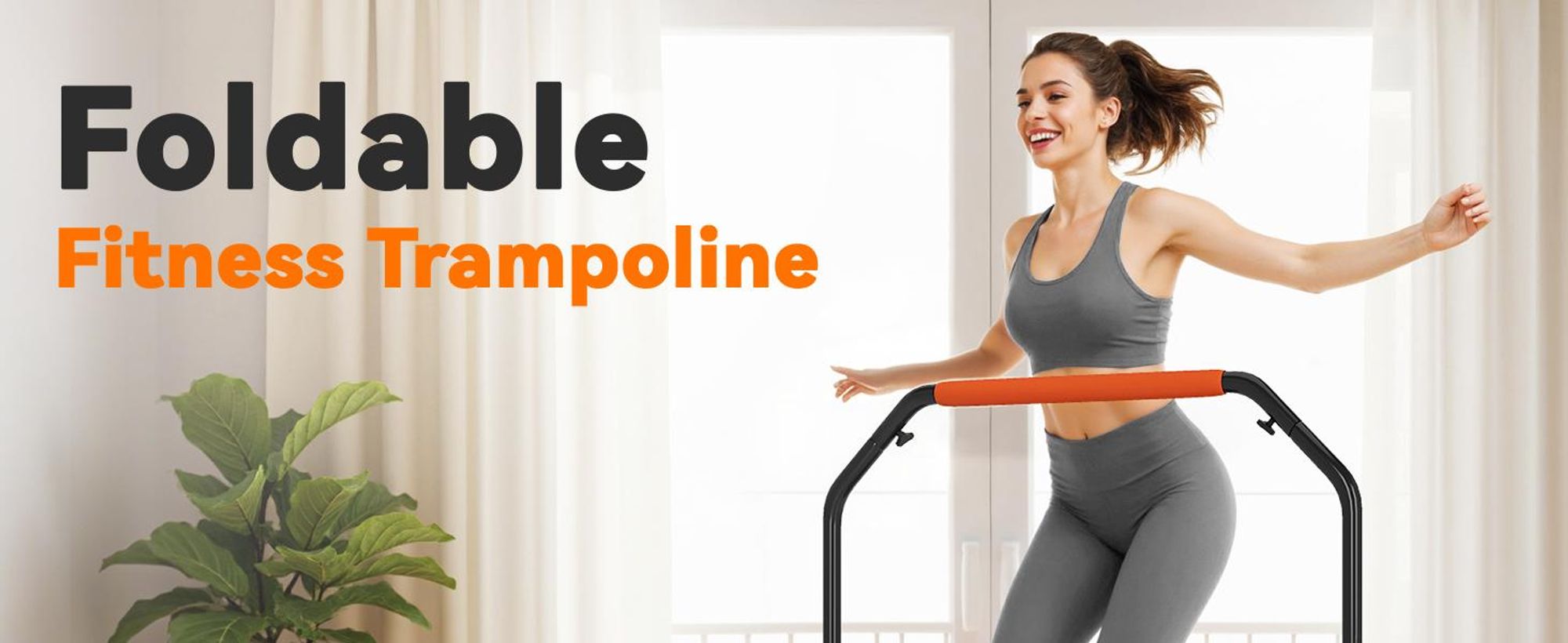 Trampolina fitness SPORTNOW 102 cm, składana mini trampolina z 4-stopniową regulacją wysokości uchwytu, monitor LCD, trampolina fitness dla dorosłych, do 150 kg