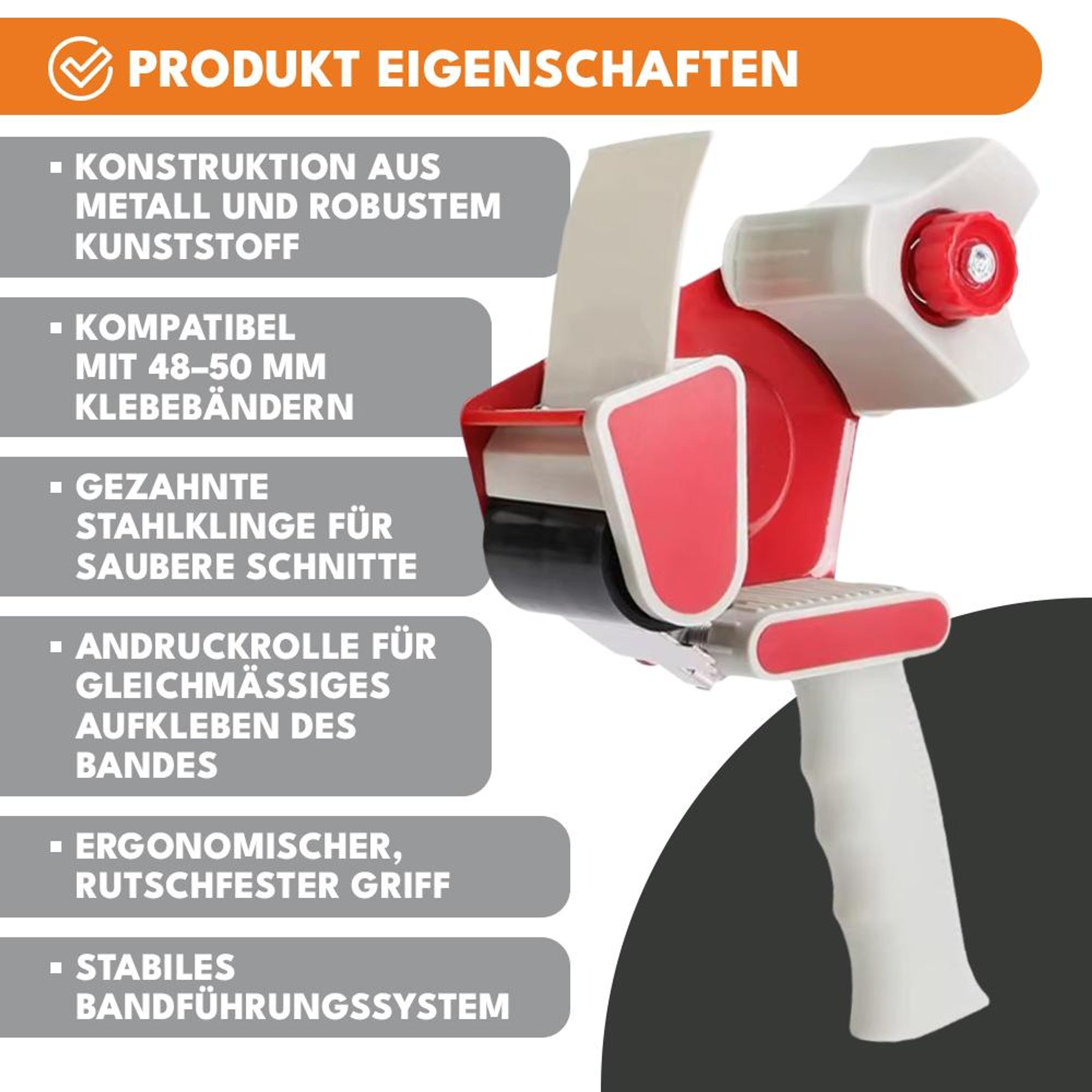 KRUMAD Paketbandabroller 48–50 mm – robuster Handabroller mit ergonomischem Griff – Klebebandabroller für Umzug, Lager, Büro & Versand