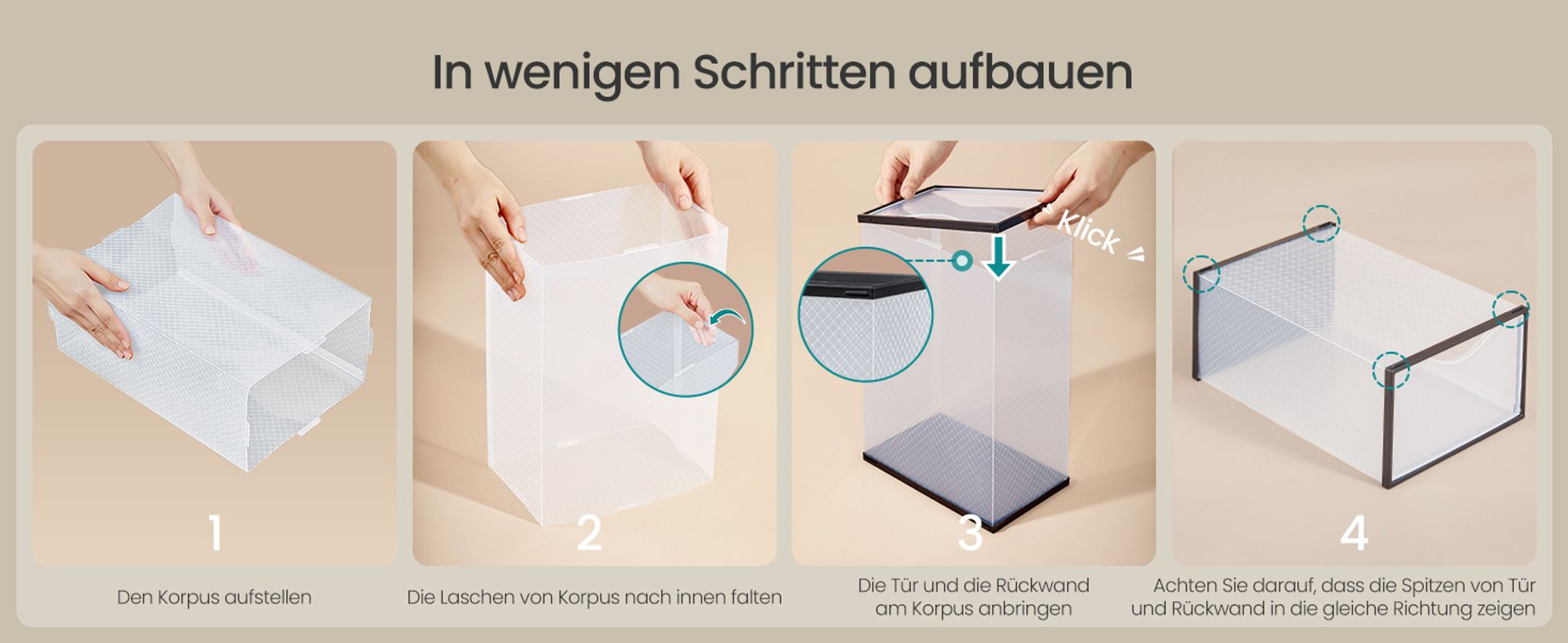 Schuhboxen, Schuh-Organizer aus Kunststoff, mit Tür, durchsichtig, 18er Set, stapelbar, einfache Montage, 33,2 x 23 x 14,5 cm