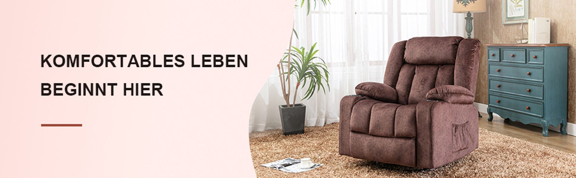 COMHOMA Relaxsessel aus Stoff mit Liegefunktion, Recliner Chair mit Wippfunktion, TV-Sessel belastbar bis 150 kg, 360° drehbar, braun