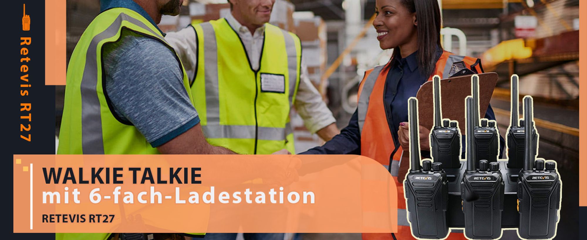 Retevis RT27 Funkgeräte, PMR446 Walkie Talkie mit 6-Wege-Ladegerät CTCSS/DCS, VOX, Lizenzfrei Wiederaufladbares für Baustelle, Sicherheit, Schule