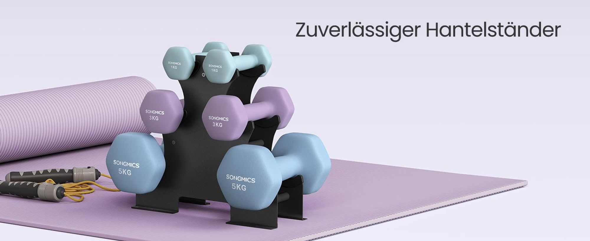 SONGMICS Kurzhantel Set, Hexagon, mit Hantelständer, 2 x 1 kg, 2 x 3 kg, 2 x 5 kg, mattes Finish, Neopren-Beschichtung, Krafttraining, zu Hause
