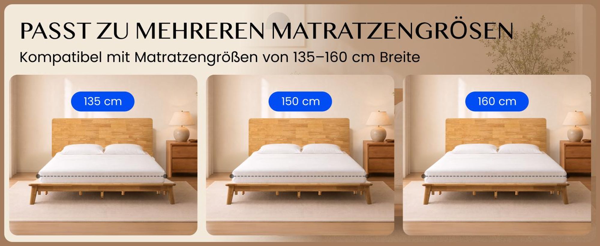 FLEXISPOT Massivholzbett 160x200 cm aus Gummibaumholz, Doppelbett mit Kopfteil, Bettgestell mit Lattenrost, modernes Japandi-Bett, bis 500 kg, Hako G1