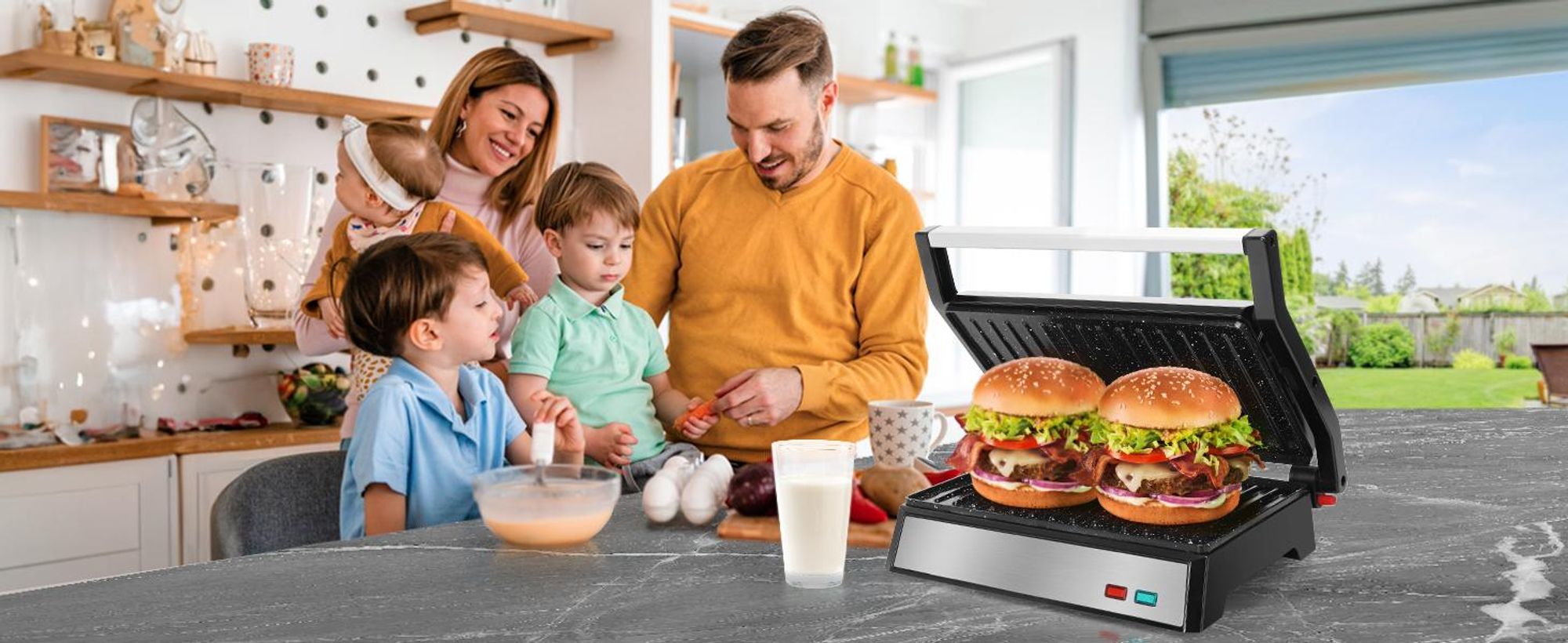 Aigostar - Paninigrill Kontaktgrill für Sandwiches, Panini Grill, Sandwichmaker, BPA frei , 1500W , Schnelles und gleichmäßiges Erhitzen, 180° Öffnung