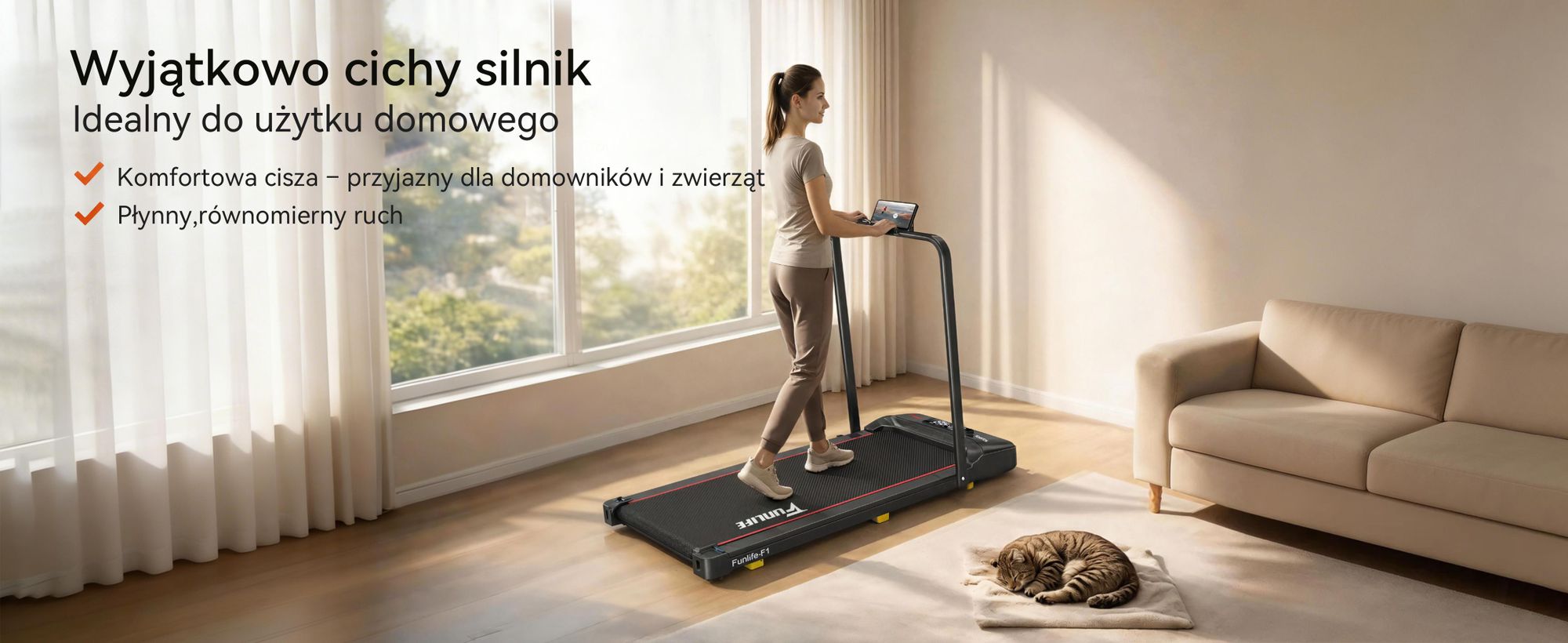 Bieżnia składana FunLife F1 (1-8 km/h) - Bieżnia 3 w 1 z uchwytem, wygodna, kompaktowa i cicha, odpowiednia do biurka, dla seniorów i do rehabilitacji, czerwona