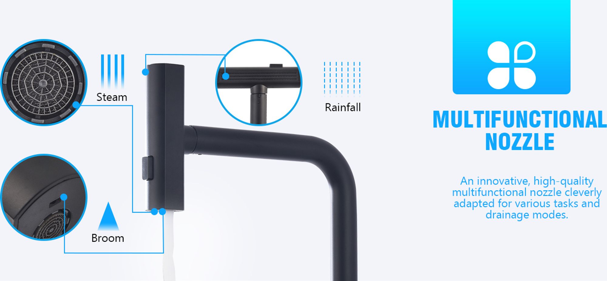 HOMELIVE Küchenarmatur Schwarz – 360° Schwenkbarer Wasserhahn Küche, Ausziehbare Spültischarmatur mit Brause, 3 Strahlarten für Flexibles Arbeiten