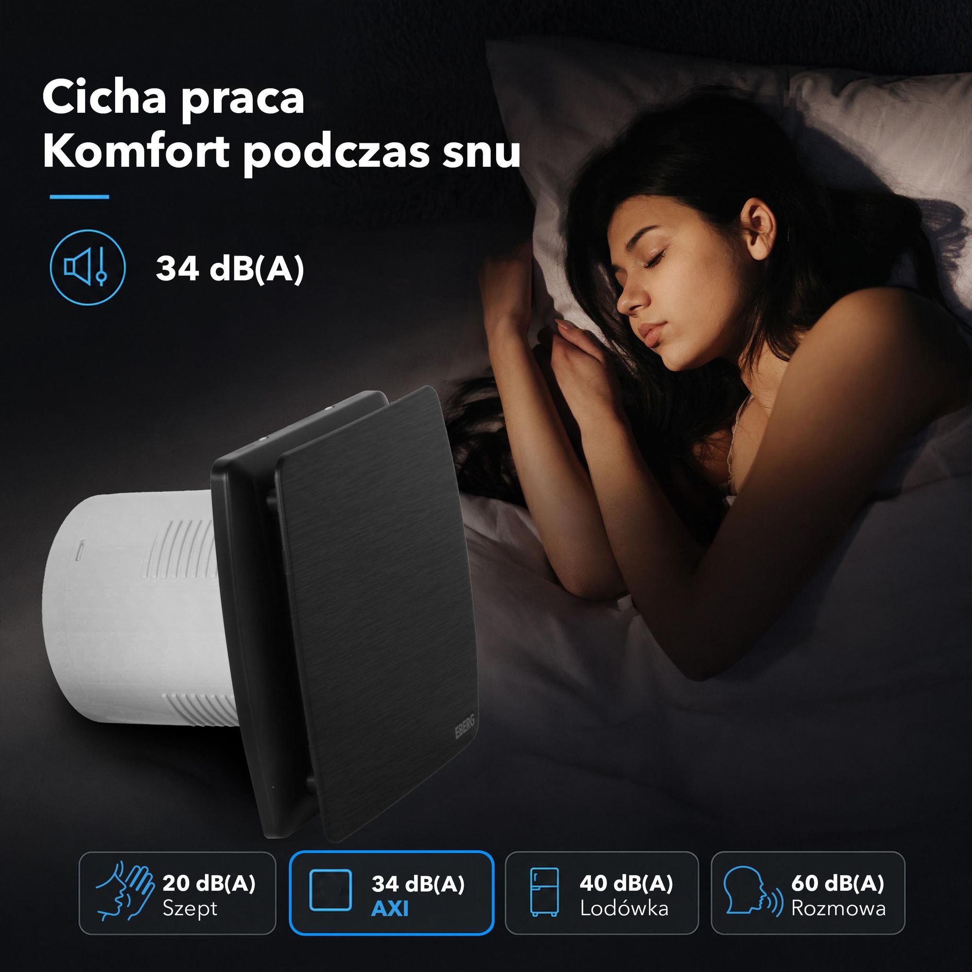 EBERG AXI 100 B Wentylator Łazienkowy 100 mm Klapa Zwrotna Czarny