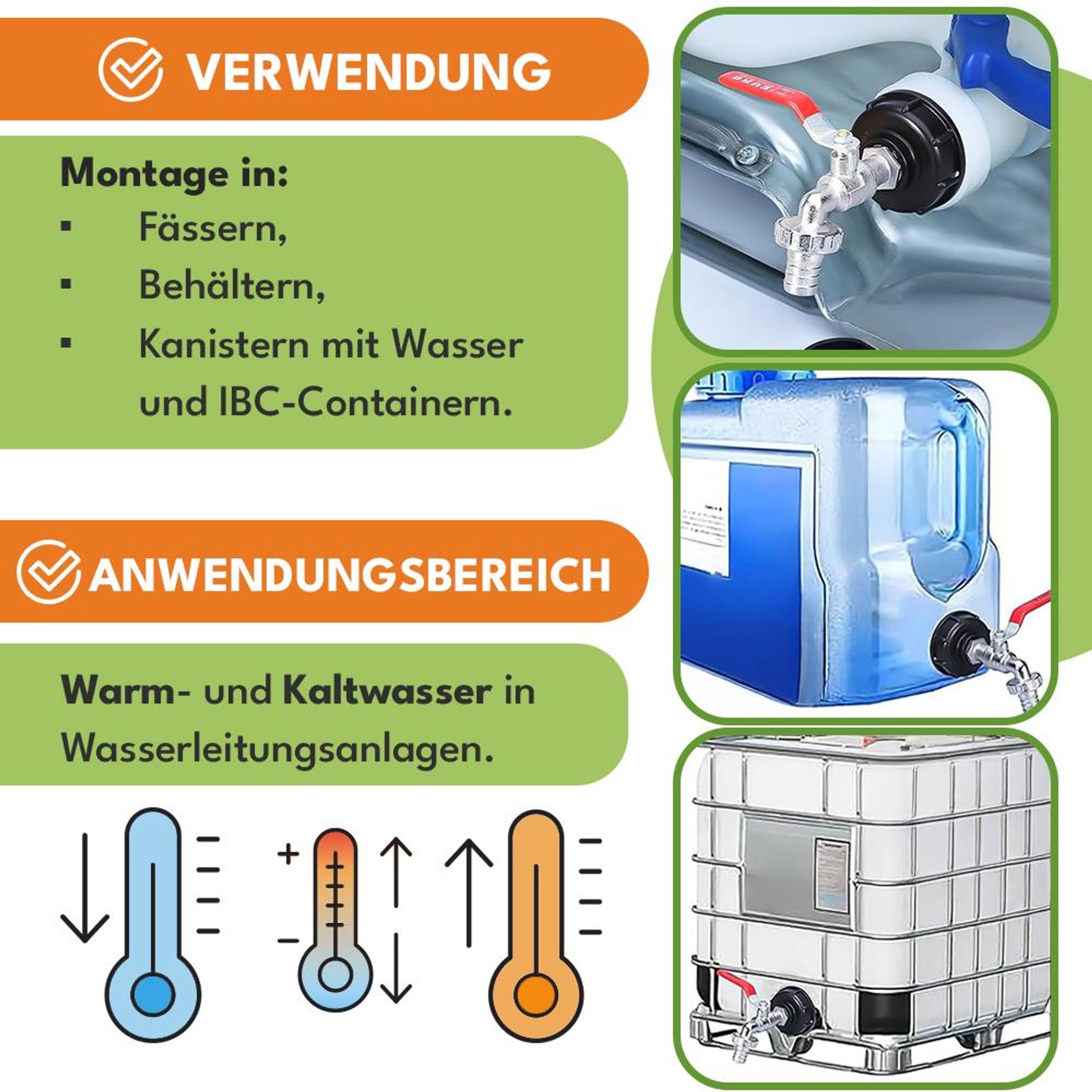 KRUMAD Kugelhahn 3/4 Zoll Wasserhahn für Garten und Außenbereich IBC Zapfventil S60x6 Frostsicher und Korrosionsbeständi