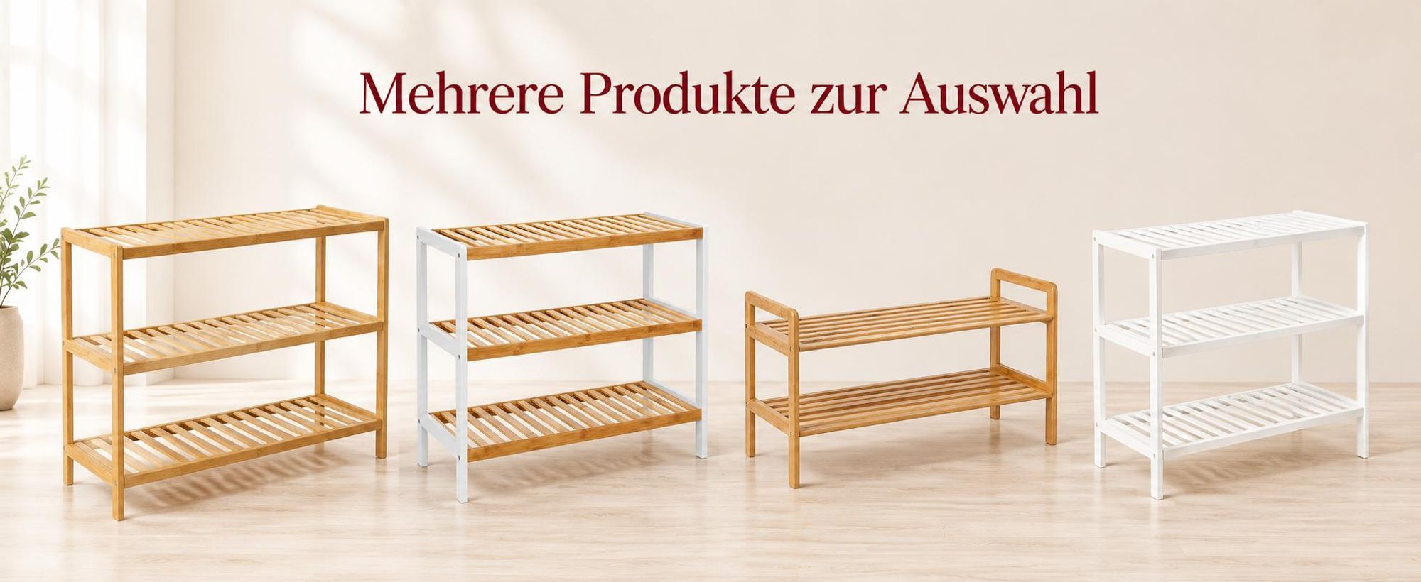 BEGRYF Schuhregal aus Bambus 2 Ebenen 70 cm Schuhbank Flur Holz Regal mit Seitengriffen