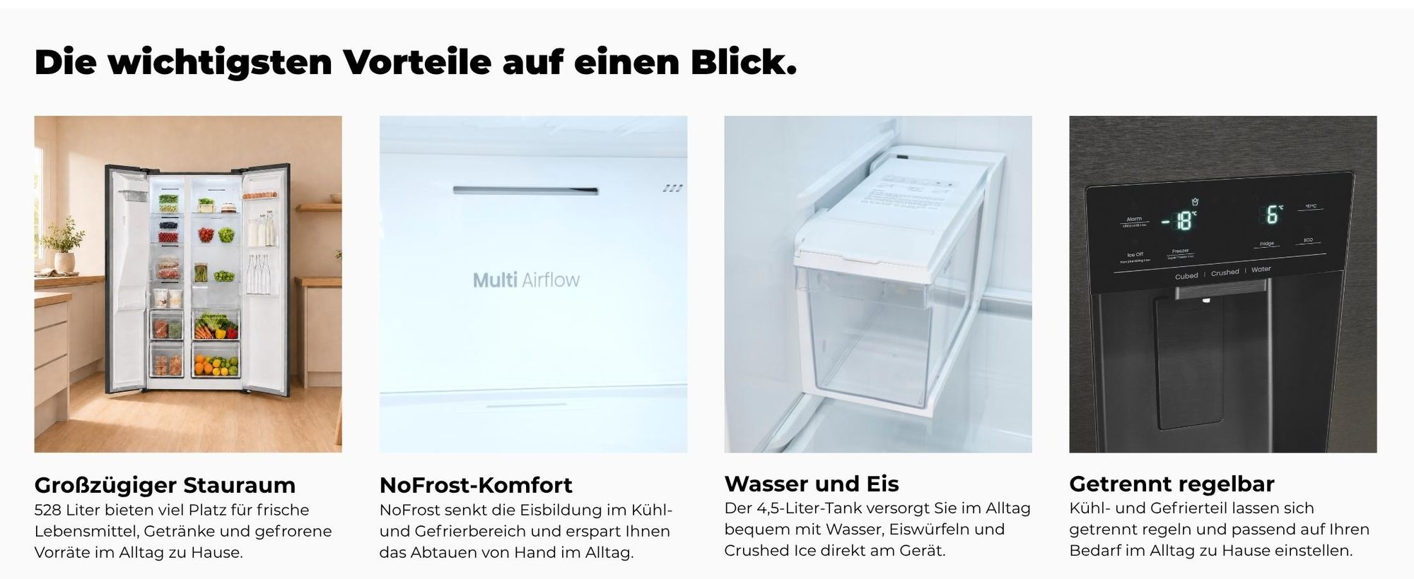 Exquisit Side by Side 528 l No Frost | Energieklasse C | leise 37 dB | Wasserspender | freistehend | SBS5530-CT-010Cinoxlook-az