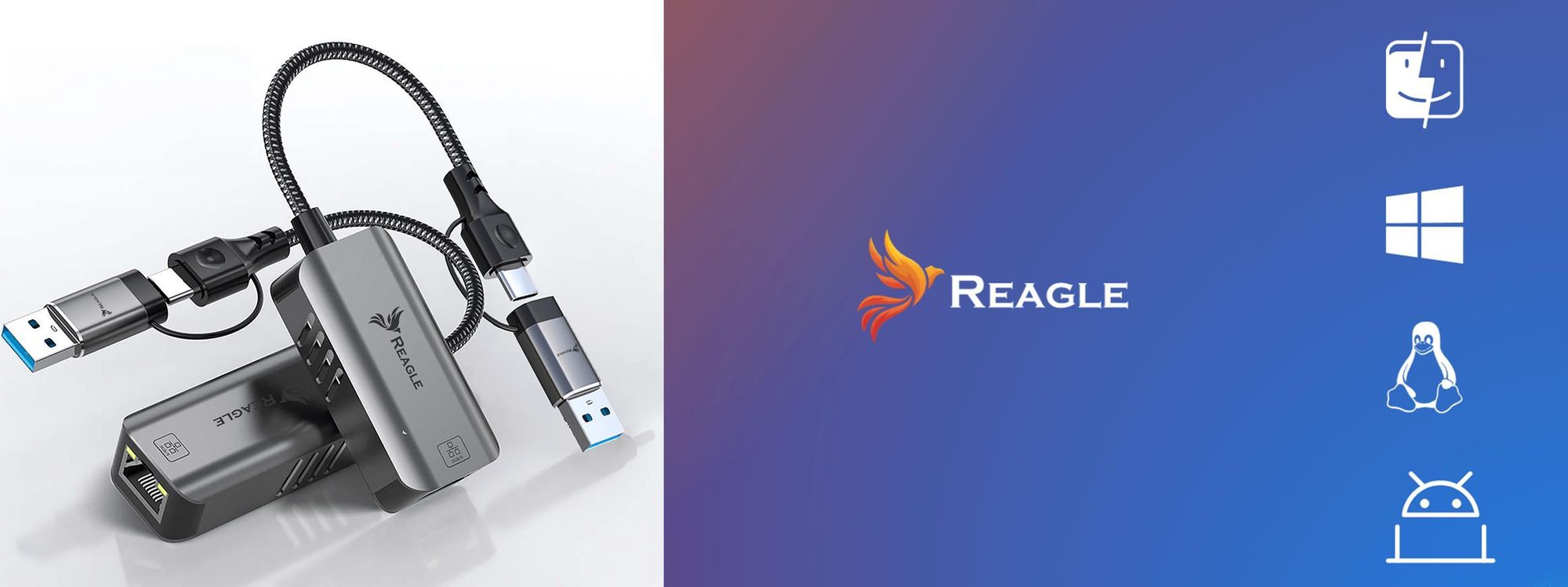USB 3.2 zu RJ45 Gigabit Ethernet Adapter 5000 Mbit s 5Gbps LAN Netzwerkverteiler 2in1 USB C und USB A Anschluss für Ultrabook PC Laptop Reagle