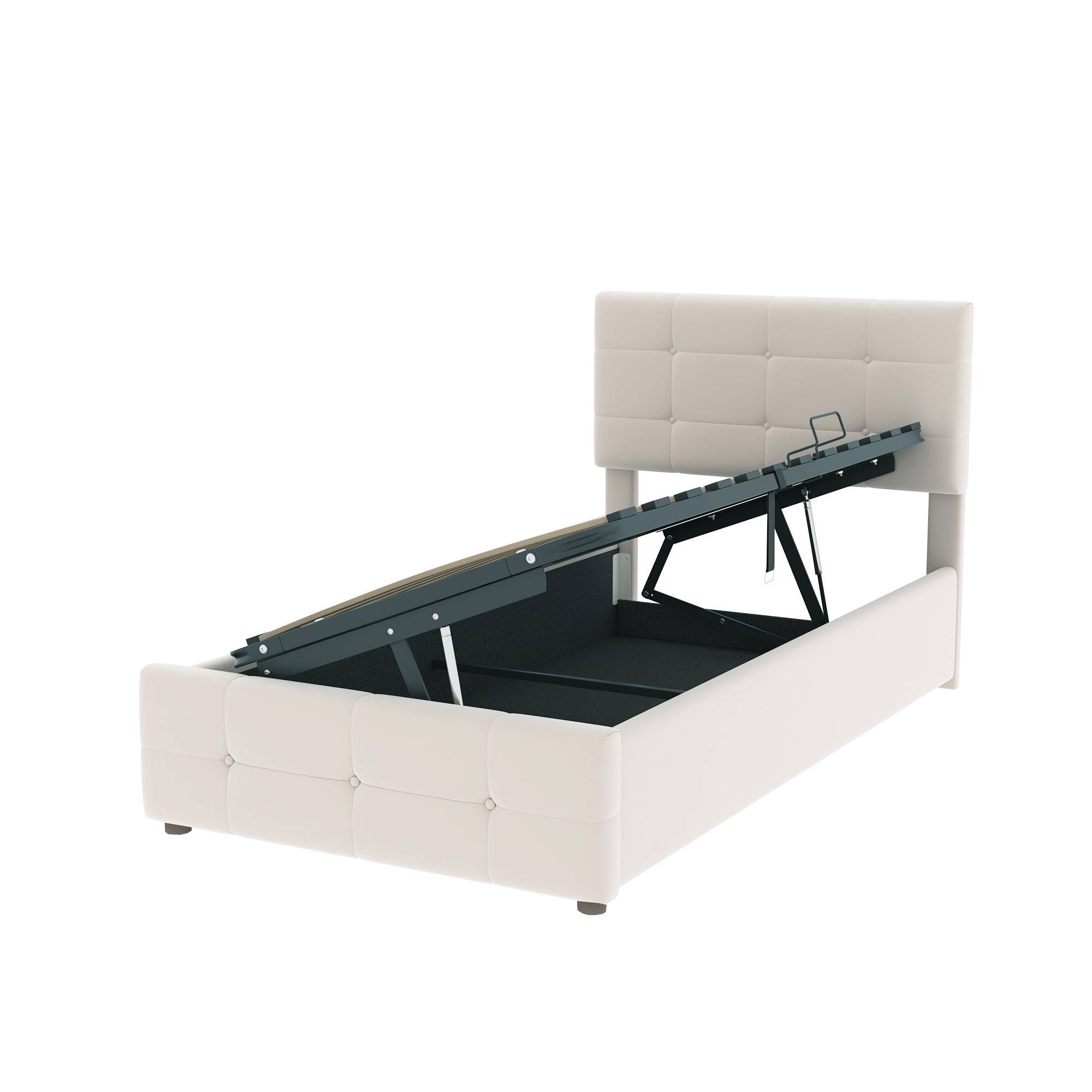 Flieks Hydraulisches Polsterbett 90x200cm mit Stauraum, Boxspringbetten Stauraumbett mit Lattenrost, Jugendbett Einzelbett Kinderbett, Samt, Beige