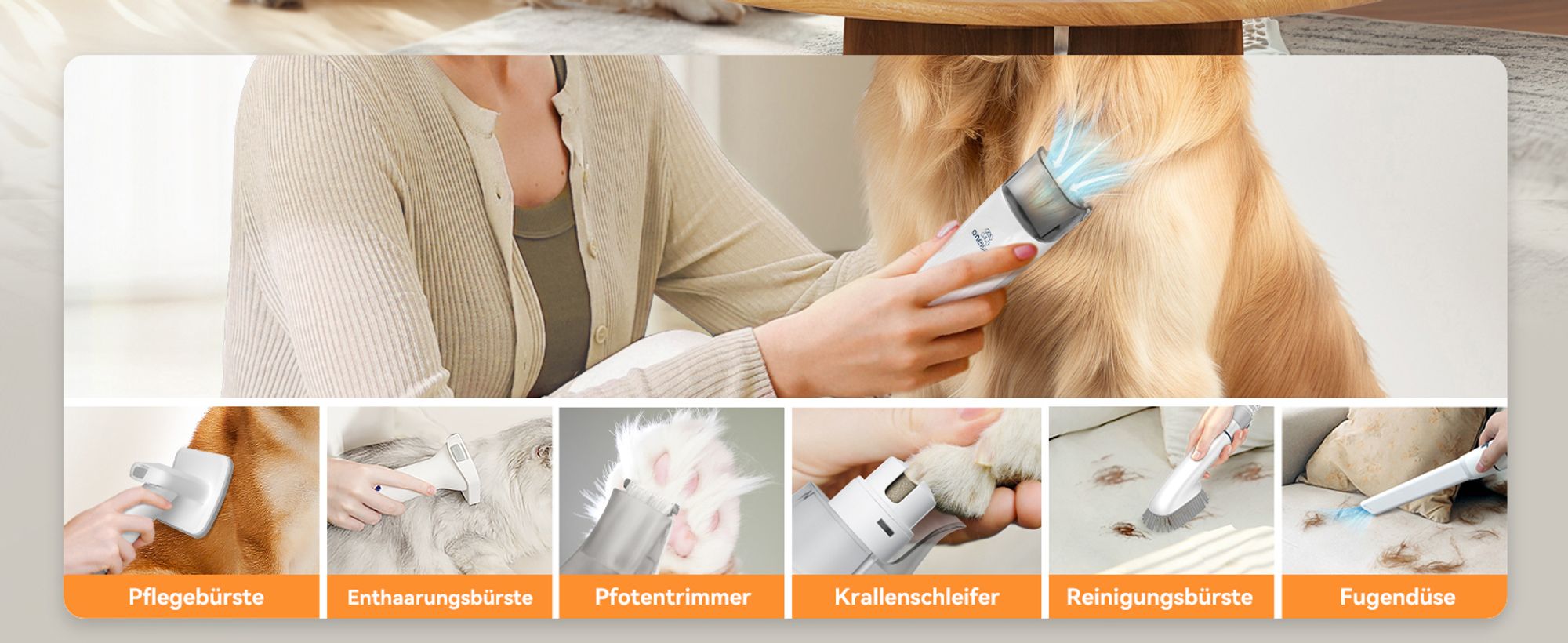 Oneisall Hundeschermaschine mit Staubsauger, 7 in 1 Profi Haustierpflegeset LN2