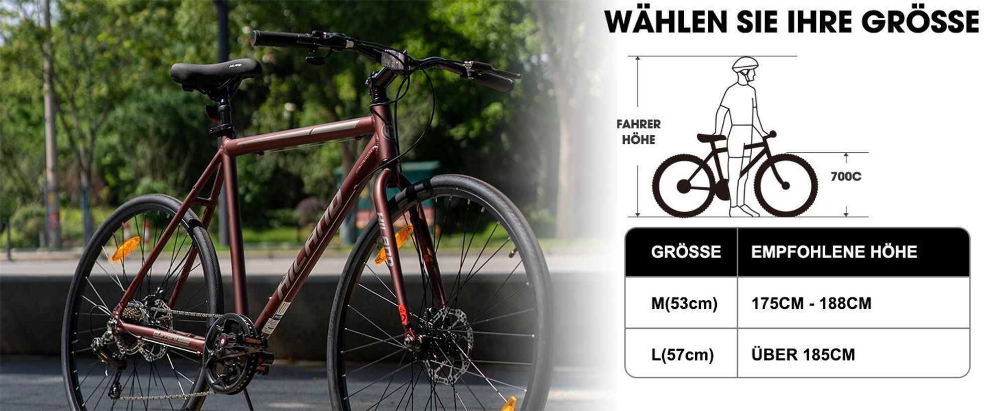 HILAND 700C Herren- und Damen-Rennrad, Rahmen aus Aluminiumlegierung, 7-Gang-Doppelscheibenbremsen, 28-Zoll-Leichtbau-Pendlerrad für Erwachsene