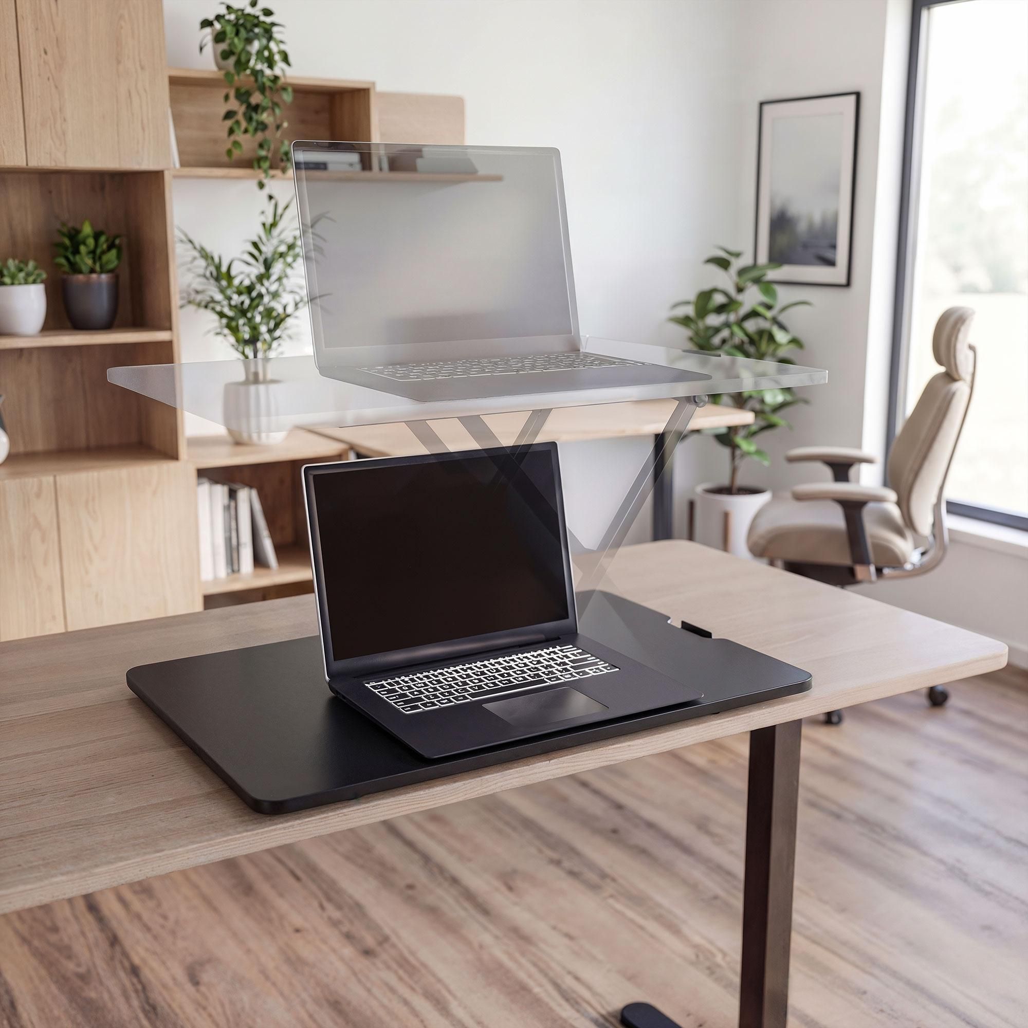 di volio Schreibtischaufsatz DV-192ODC – höhenverstellbarer Standing Desk Converter mit mechanischer Feder, kompakter Tischaufsatz für ergonomisches Arbeiten (Schwarz)