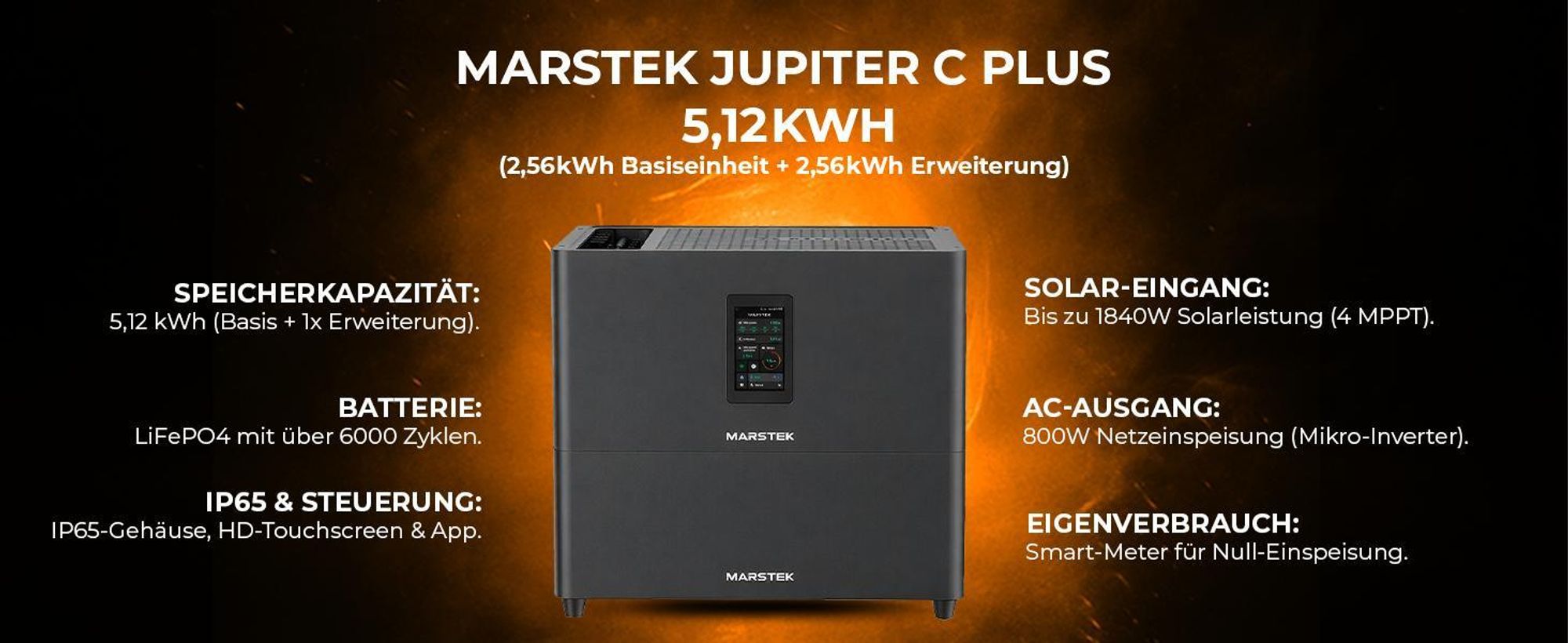 SUNNIVA® 2000W Balkonkraftwerk mit 5,12 kWh Speicher MARSTEK Jupiter C + Plus, 4x500W BIFAZIAL FULLBLACK komplett Steckdose, Solaranlage Solarspeicher