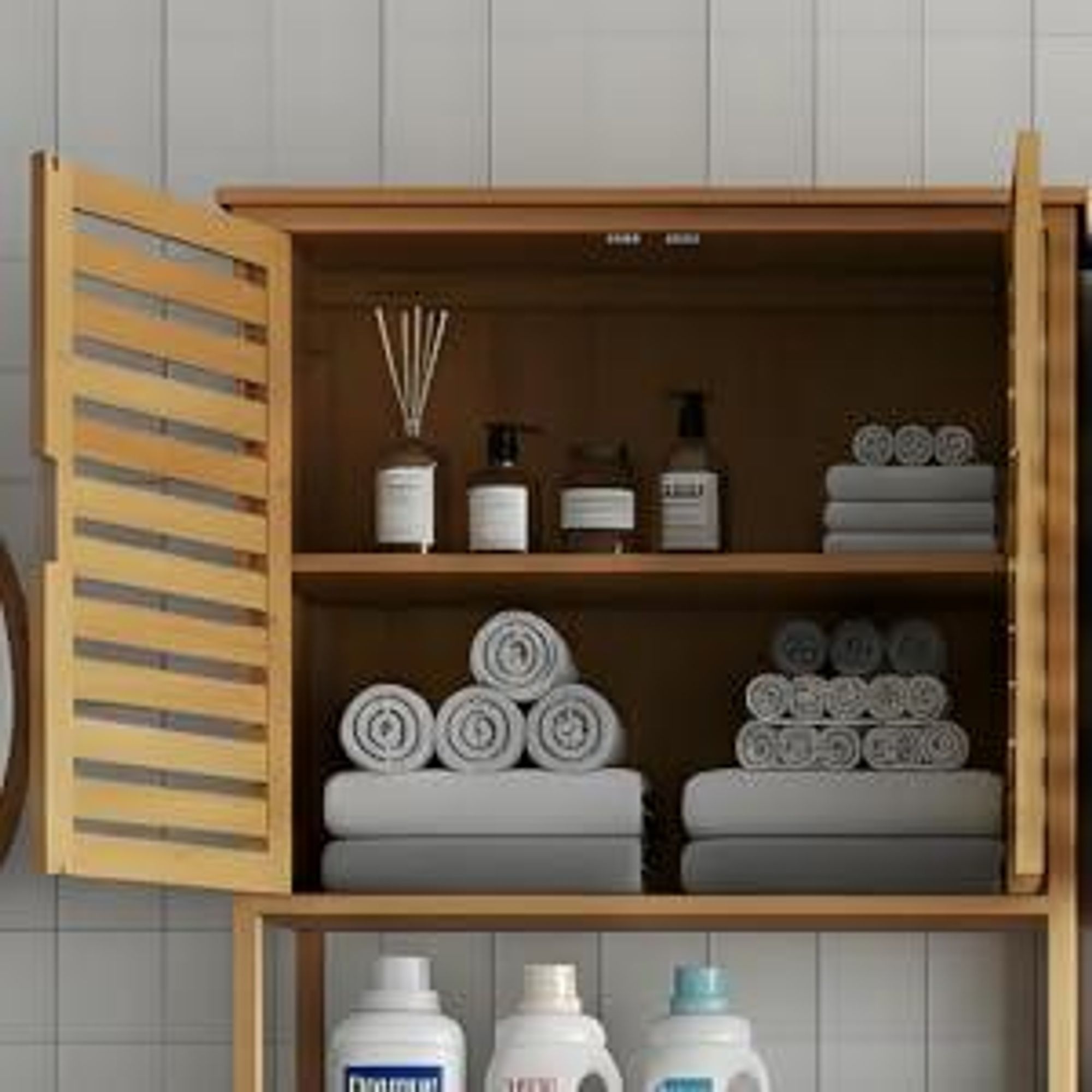 MinteLiv Waschmaschinenschrank Bambus - Platzsparendes Toilettenregal & Badregal