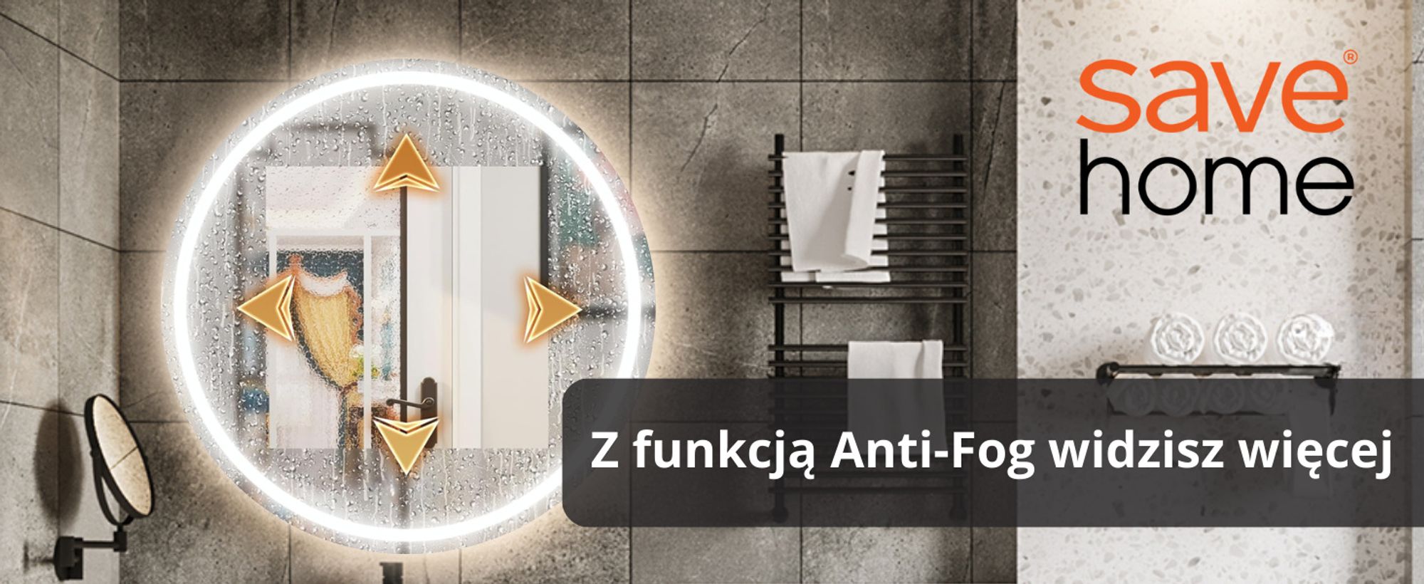 SAVE ®HOME Okrągłe lustro łazienkowe LED - 80 cm - PODŚWIETLANE - 3 BARWY ŚWIATŁA - ŚCIEMNIALNE - BEZ PARY - DOTYKOWE - LUSTRO ŚCIENNE