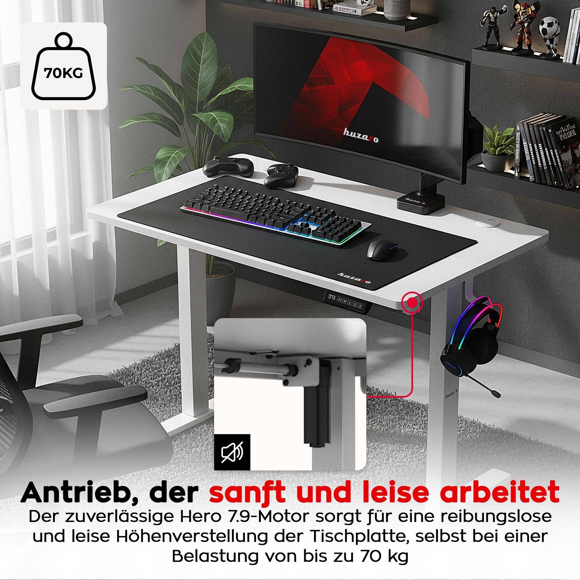 Huzaro Hero 7.9 | Höhenverstellbarer Schreibtisch Stehschreibtisch | 100x60cm | Stufenlos Verstellbar Metallkonstruktion Kabeldurchführung | Weiß