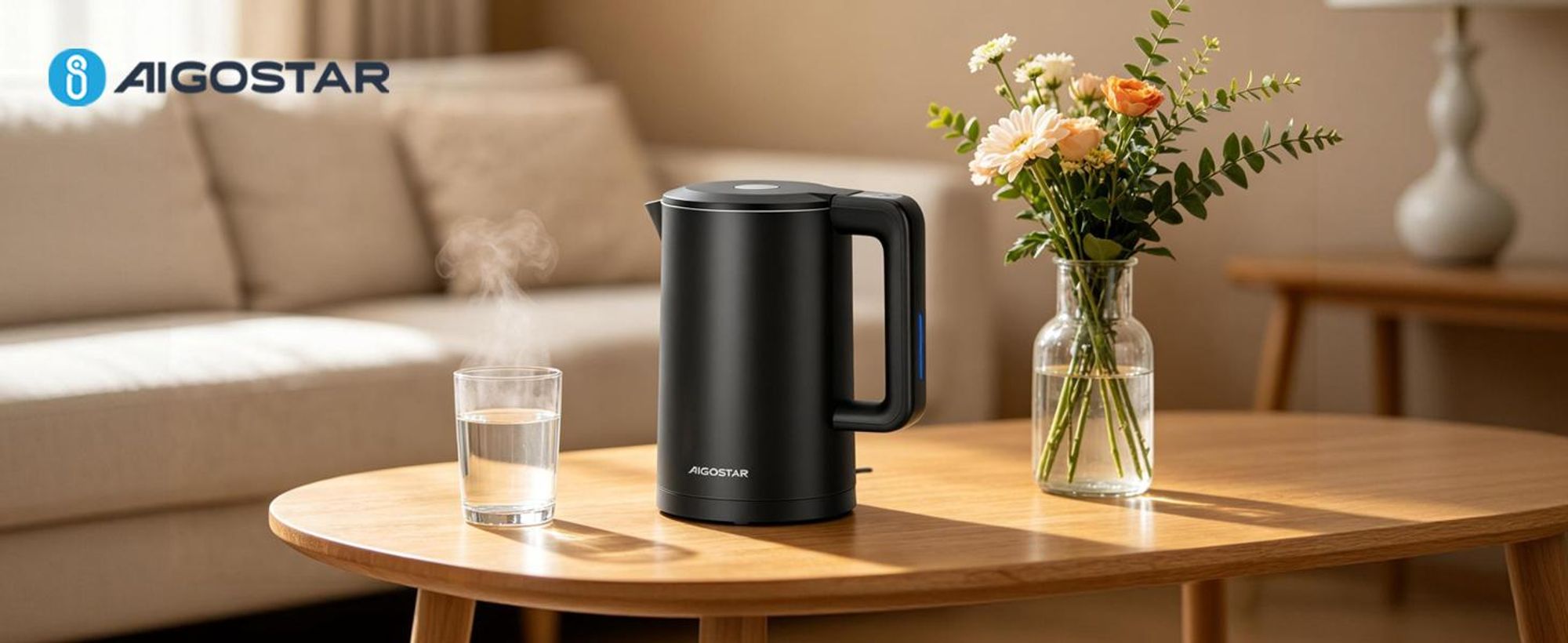 Aigostar Smart Glas-Wasserkocher 1,7L: WLAN & Alexa, 40°C-100°C Temperaturwahl, Innen 100% Edelstahl (Plastikfrei), Strix-Kontrolle, Schwarz