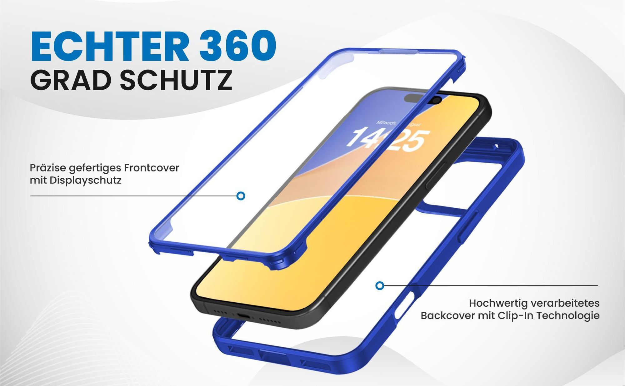 Blaues 360 Grad Case für Apple iPhone 16 Pro Max mit Schutz von beiden Seiten