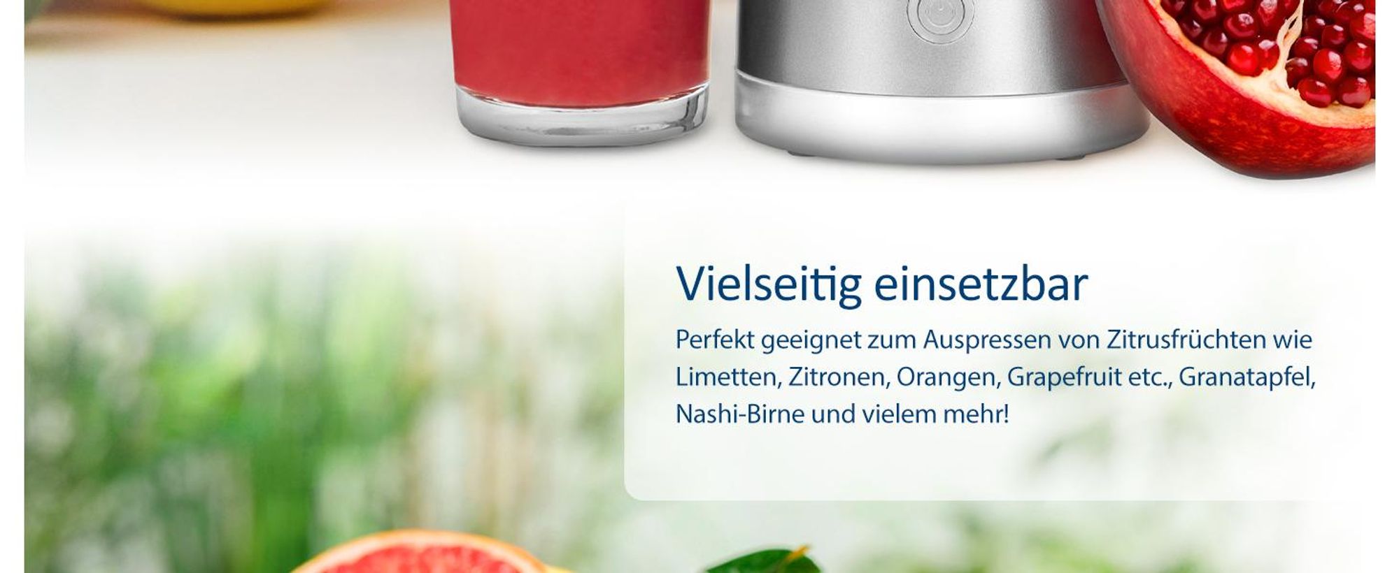Genius Akku Zitruspresse by Nicer Dicer 6 tlg, elektrische Saftpresse, Orangenpresse Entsafter, Akkulaufzeit bis 25 Min, 45 W, Auffangbehälter 200 ML