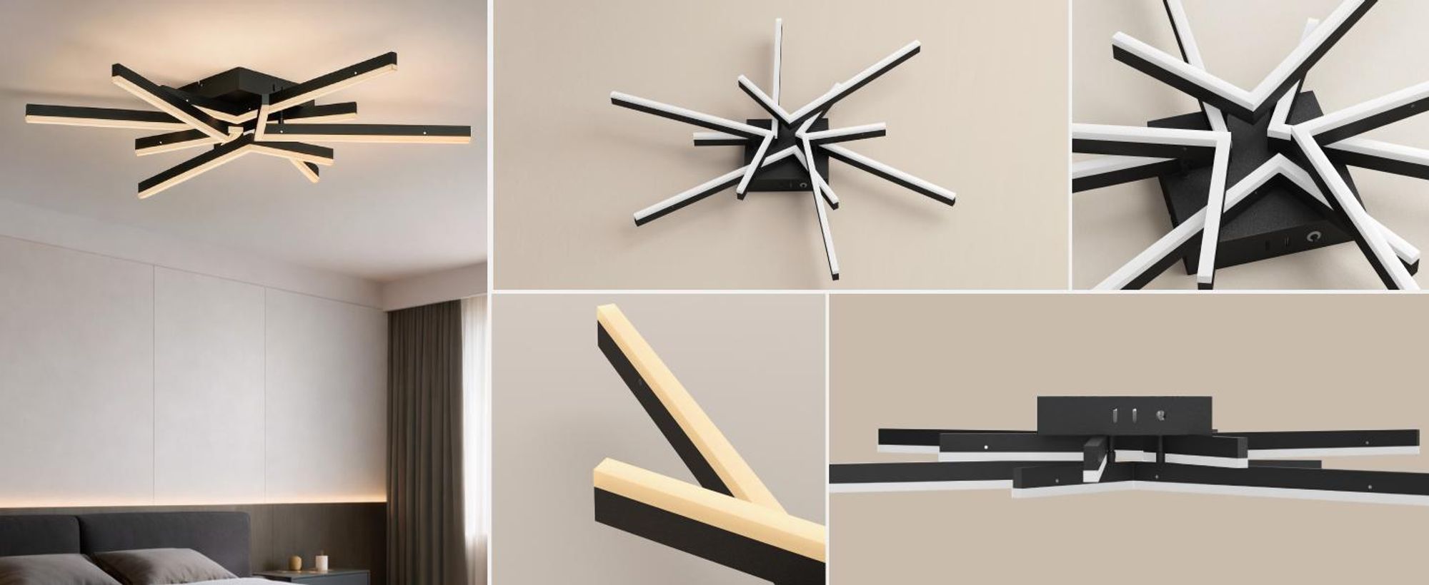 doporro LED Deckenleuchte 72W, 80 cm Deckenlampe für Wohnzimmer oder Küche, einstellbare Farbtemperatur 3000K/4200K/6400K, Sandschwarz Alivetta25038