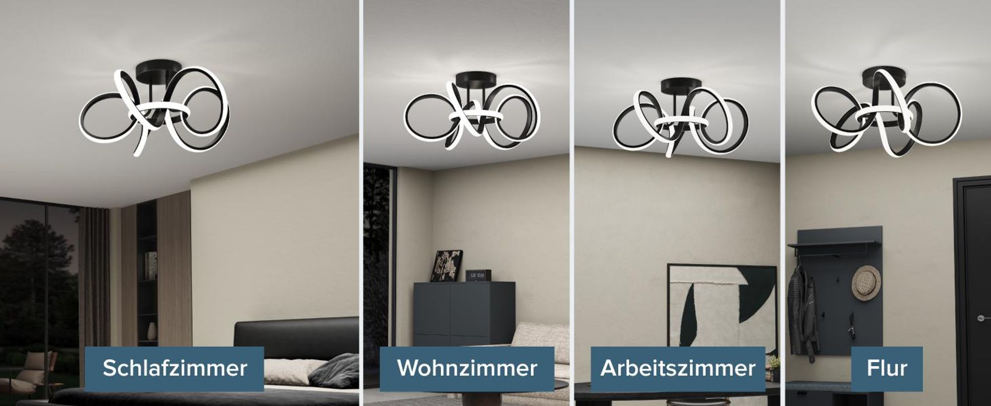 doporro Deckenlampe LED, Deckenleuchte dimmbar mit Fernbedienung, Modern Schlicht Lampe 65W für Wohnzimmer, Schlafzimmer Schwarz Alivetta25035