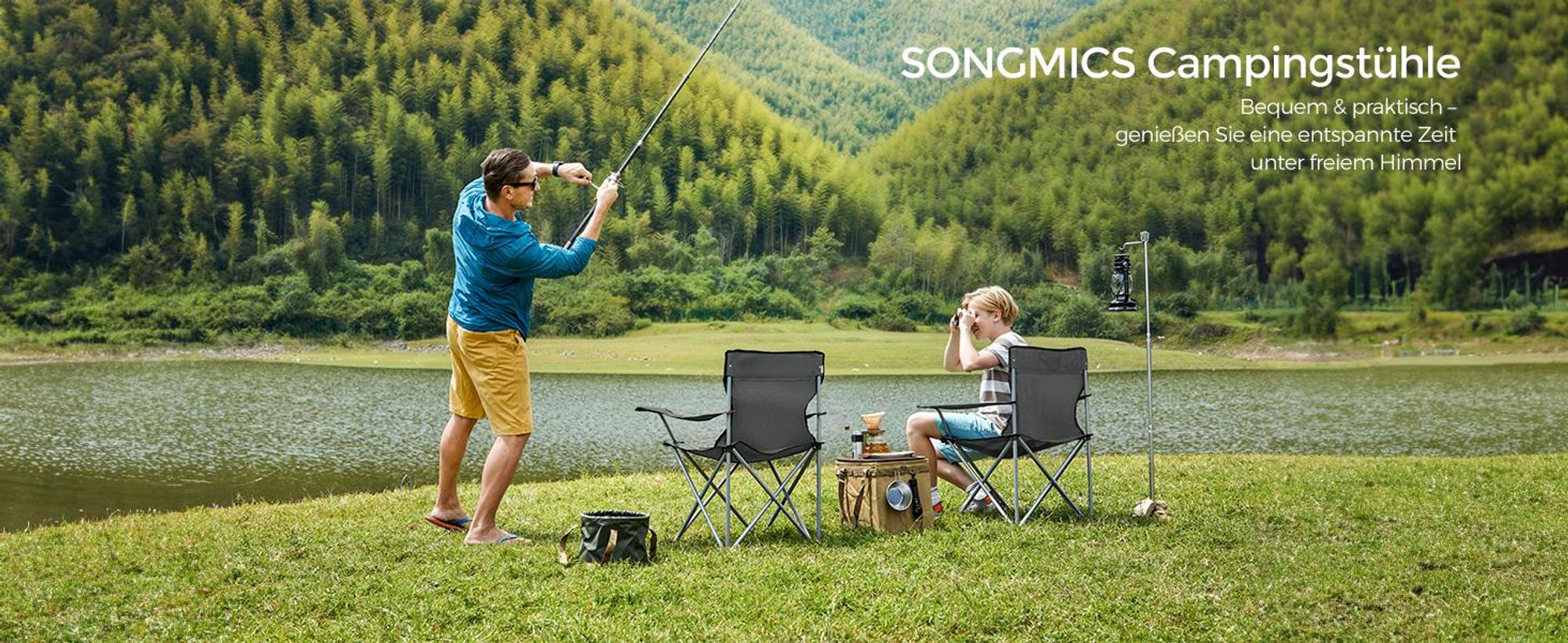 SONGMICS Campingstuhl Klappstühle, 2er Set,bis 120 kg belastbar