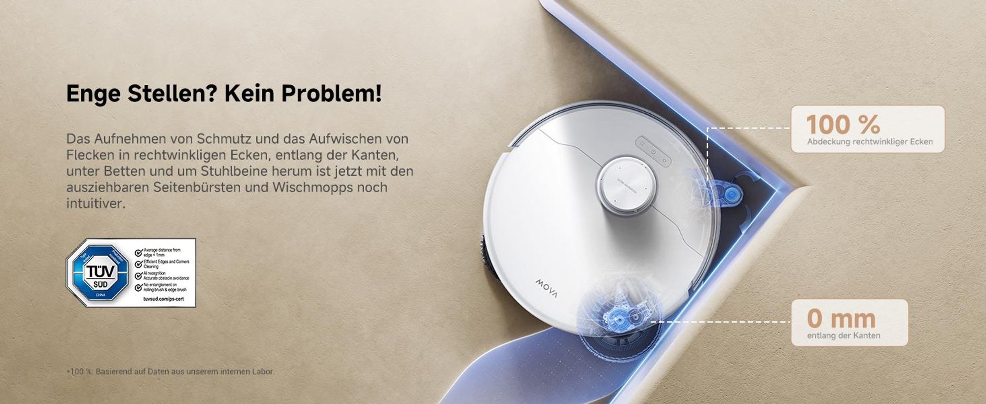 MOVA P50 Pro Ultra Saugroboter 19.000 Pa, Mopp 75 °C, LDS, AI+LED Hindernisvermeidung + Reinigungsflüssigkeit
