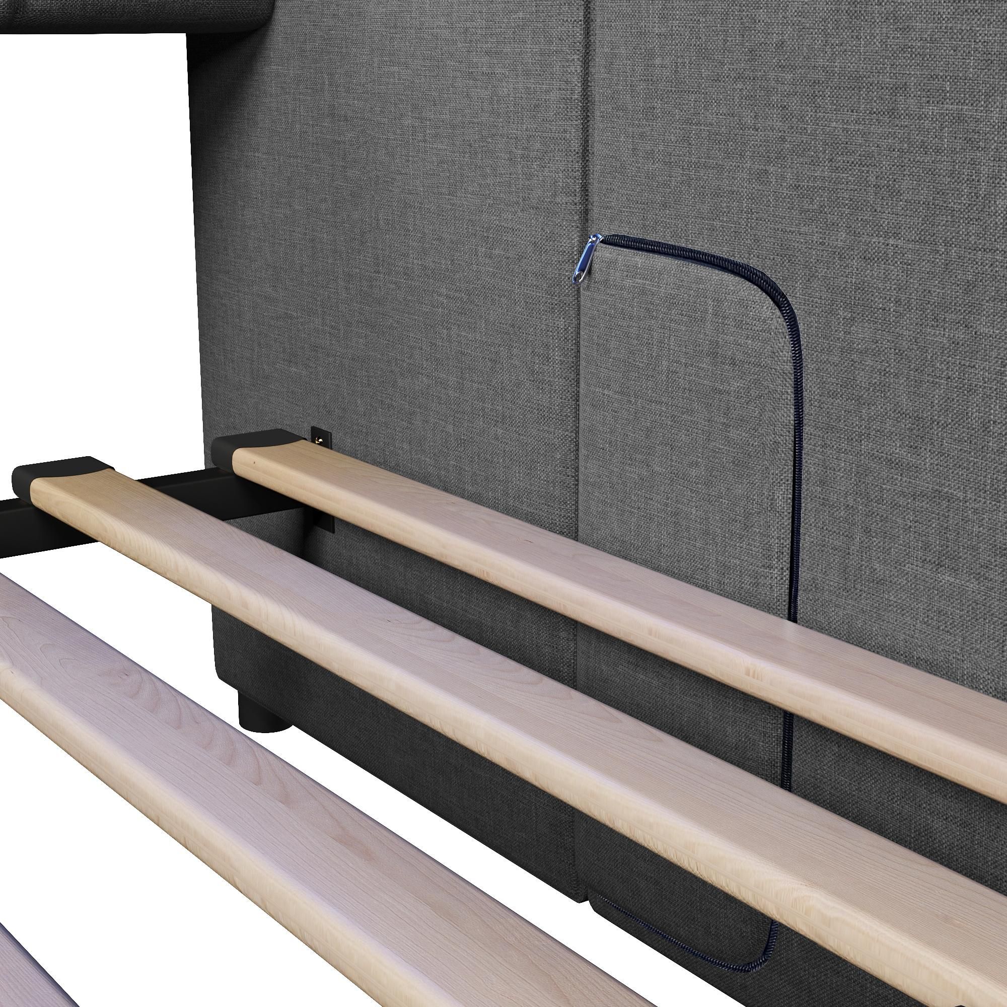 Merax Tagesbett 90x200 cm, Schlafsofa mit Ausziehbett und 2 Schubladen, LED-Leiste, USB & Type-C, Aufbewahrungstaschen, Leinen Daybett, Grau