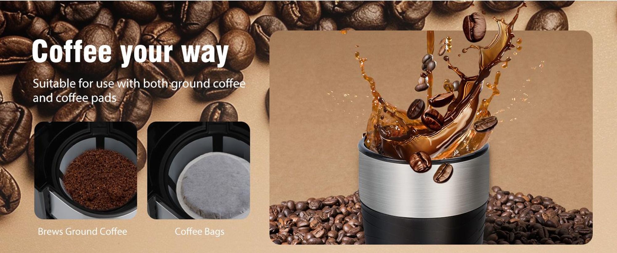 Aigostar - 420 ml Filterkaffeemaschine Mit 24h-Timer, Kaffeemaschine mit Thermobecher, , LCD-Anzeige