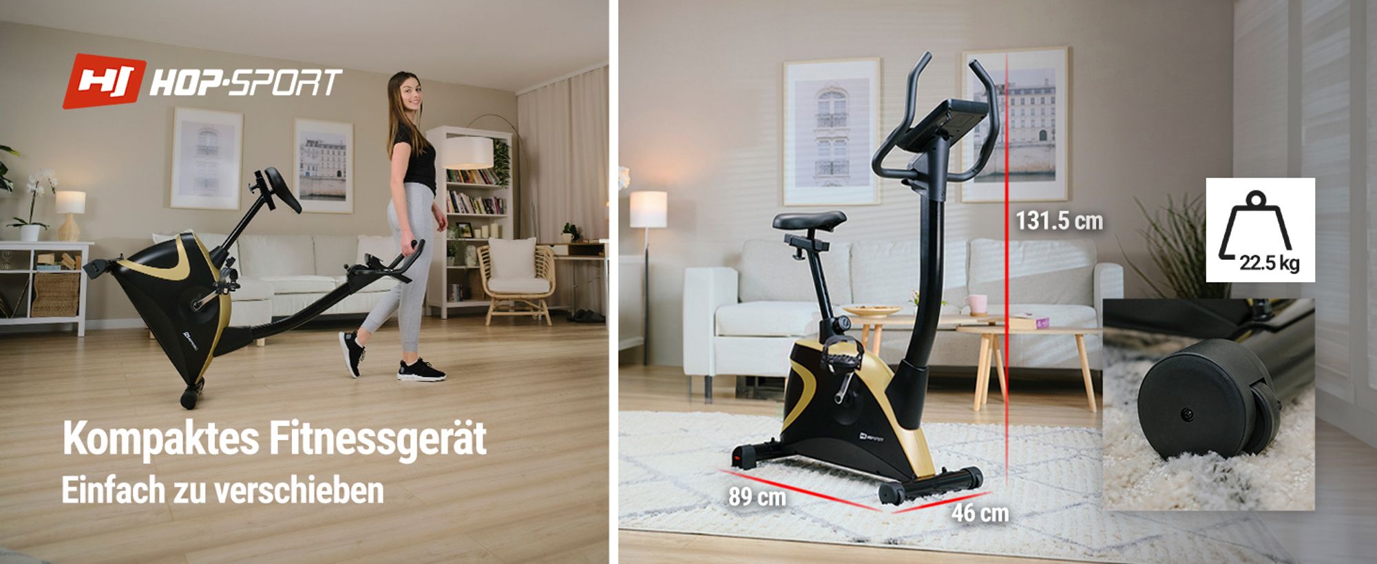 Hop-Sport Heimtrainer Fahrrad Host Gold - Ergometer mit App-Steuerung, 12 Trainingsprogrammen & 16 computergesteuerten Widerstandsstufen, Pulsmessung