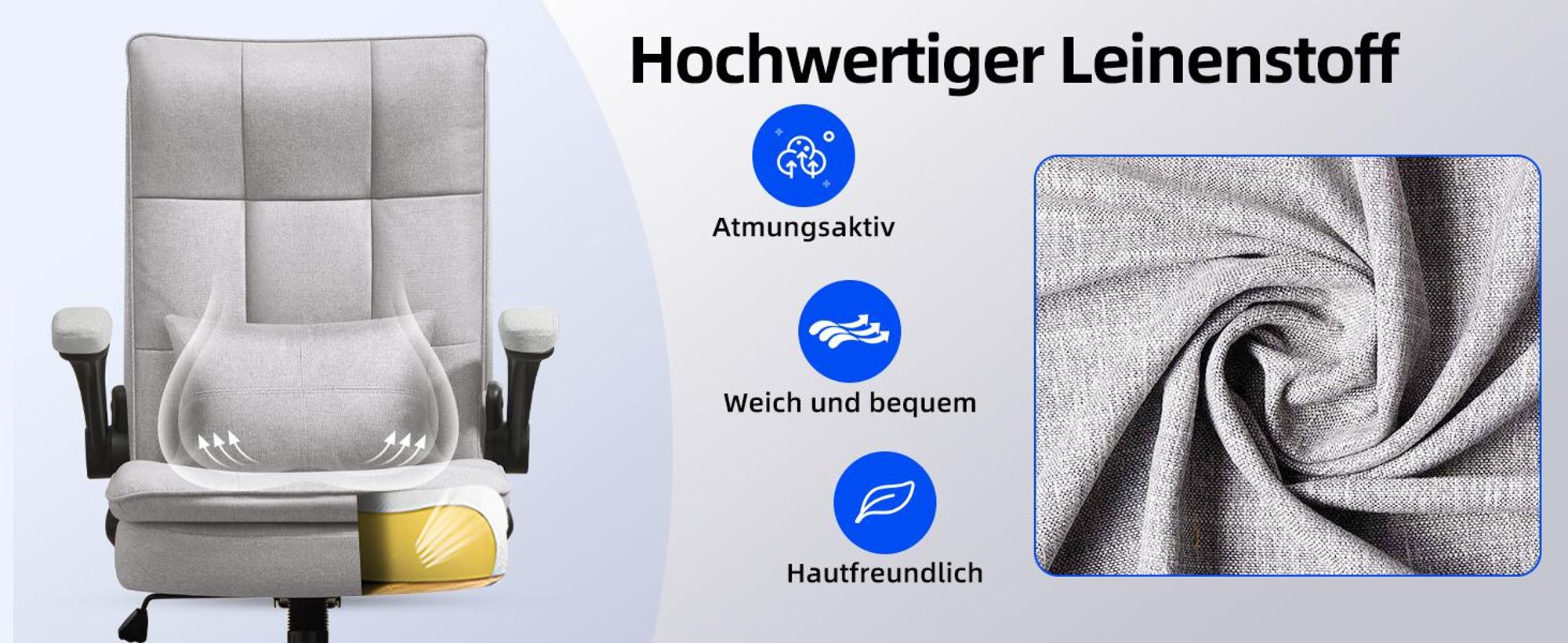 Hochwertiger Leinenstoff, atmungsaktiv, weich und bequem, hautfreundlich und langlebig