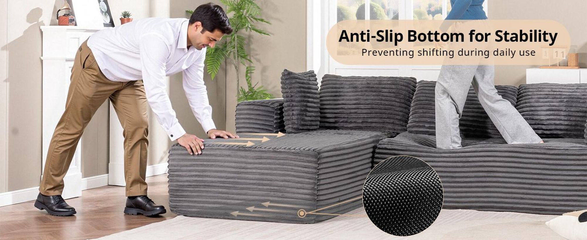 COMHOMASofa Big-Sofa, L-förmige Sofa, Couch Ecksofa, Chaiselongue Schlafsofa mit tiefer Sitzfläche und breiten Armlehnen, Cordstoff dunkelgrau-R