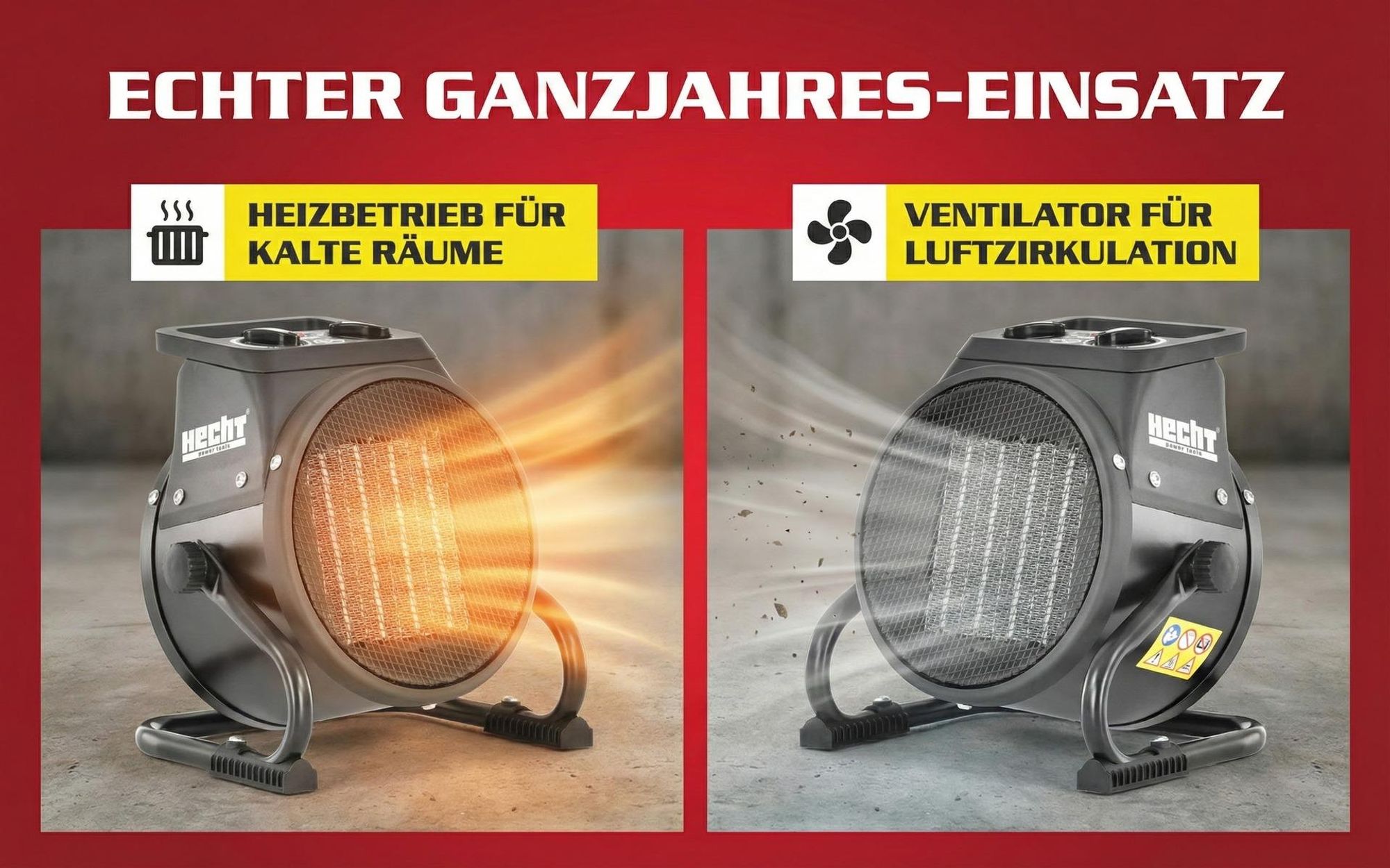 HECHT 3422 Heizlüfter 2in1 Ventilator | 3000 W | bis 40 m² | Isolierter Tragegriff | Thermostat