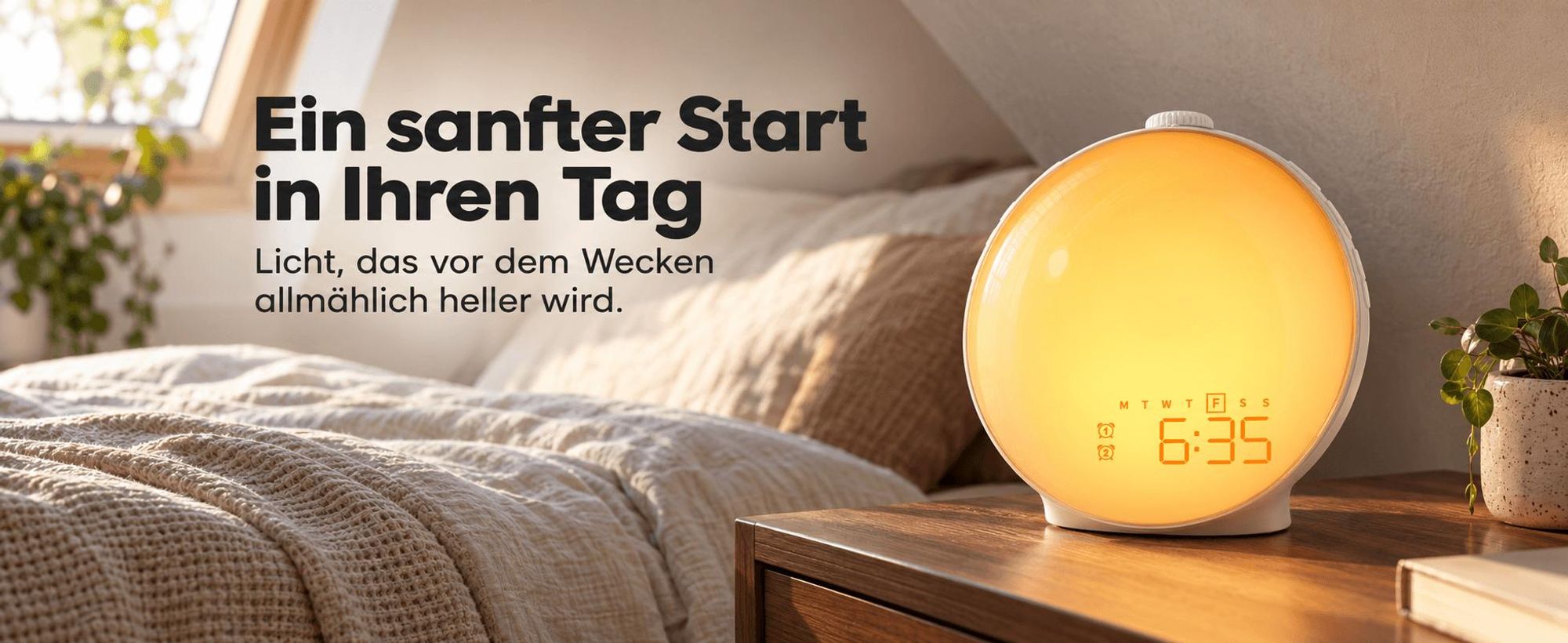 Tageslicht Wecker Licht,Wecken Sie das Licht auf,Sonnenuntergangssimulation,9 Farbe Licht 20 Helligkeit Nachtlampe,Rotationstaste,Dualer Alarmmodus