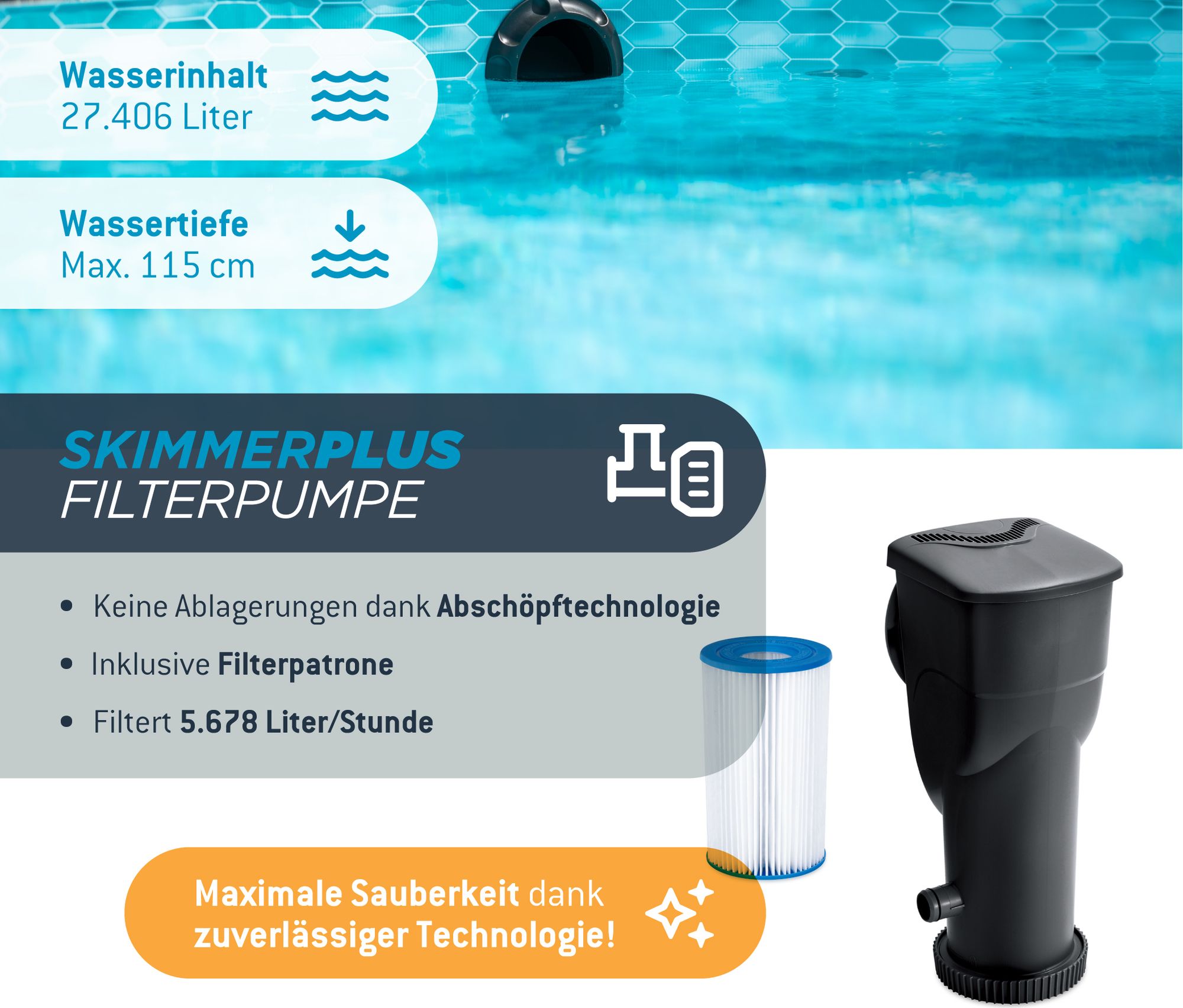 Summer Waves Elite Frame Pool Aufstellpool rund Komplettset Teakoptik braun Ø 549x132 cm