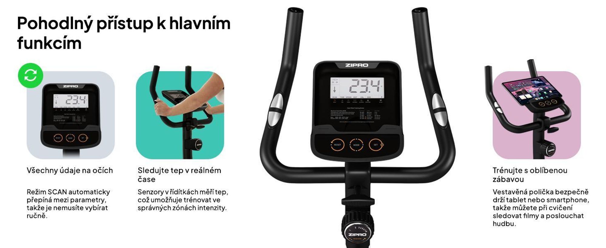 Zipro rotoped Nitro RS – magnetické fitness kolo s nosností až 150 kg Tichý rotoped s měřením pulsu Nastavitelná sedla a řídítka LCD displej