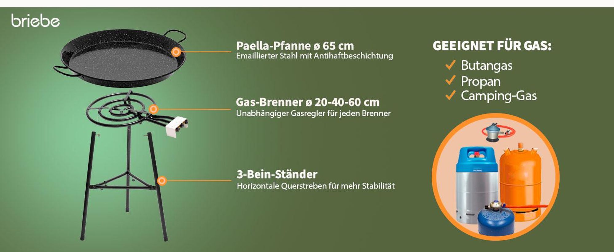 Briebe JUMBO, 24800 W, 60 cm, Schwarz, 200 - 650 mm, 3 Bein(e), Eemaillierter Stahl
