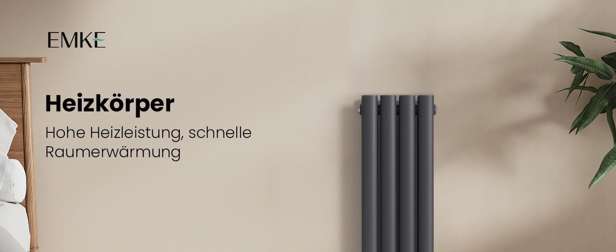 EMKE Design-Röhrenheizkörper für Warmwasserbetrieb Mittelanschluss Vertikal Oval Einlagig 177 Watt 24cm x 60cm Anthrazit ohne Heizstab