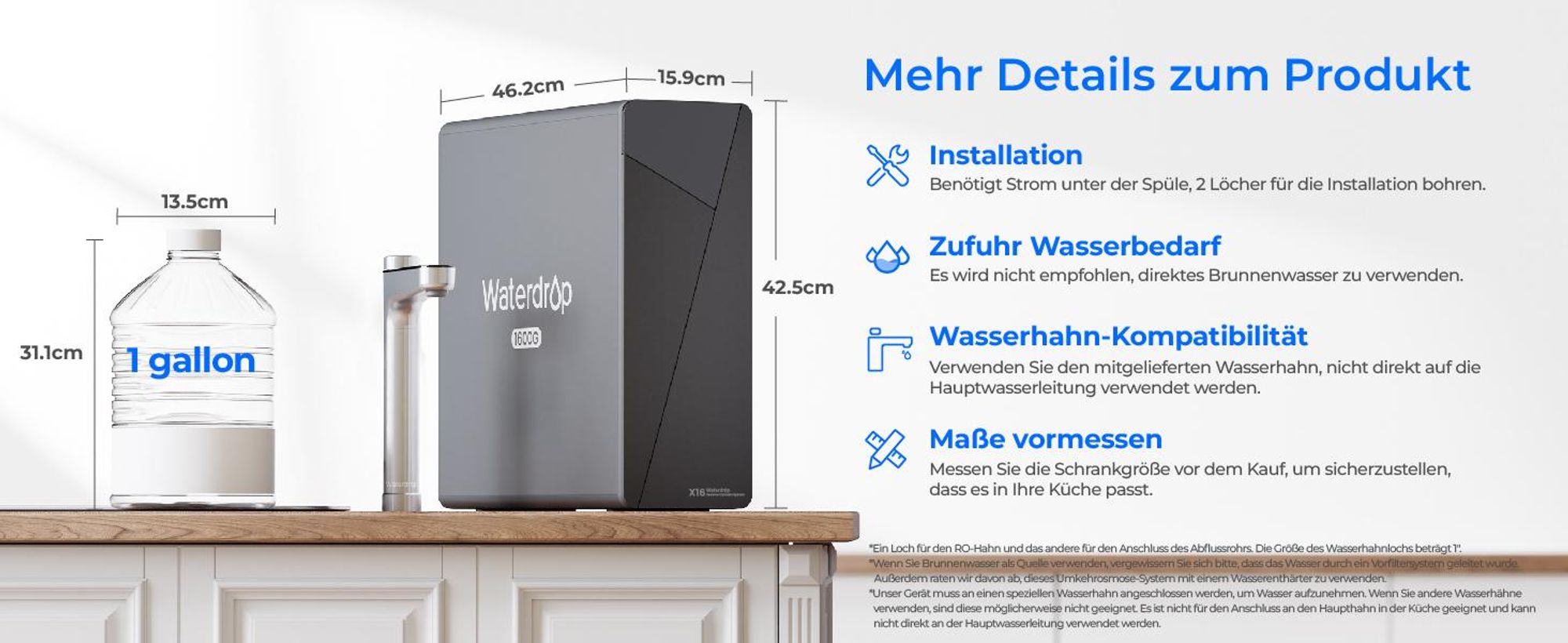 Waterdrop X16 Umkehrosmose System, NSF/ANSI 58&372 , 1600 GPD Untertisch Wasserfiltersystem, 11-stufige Filtration