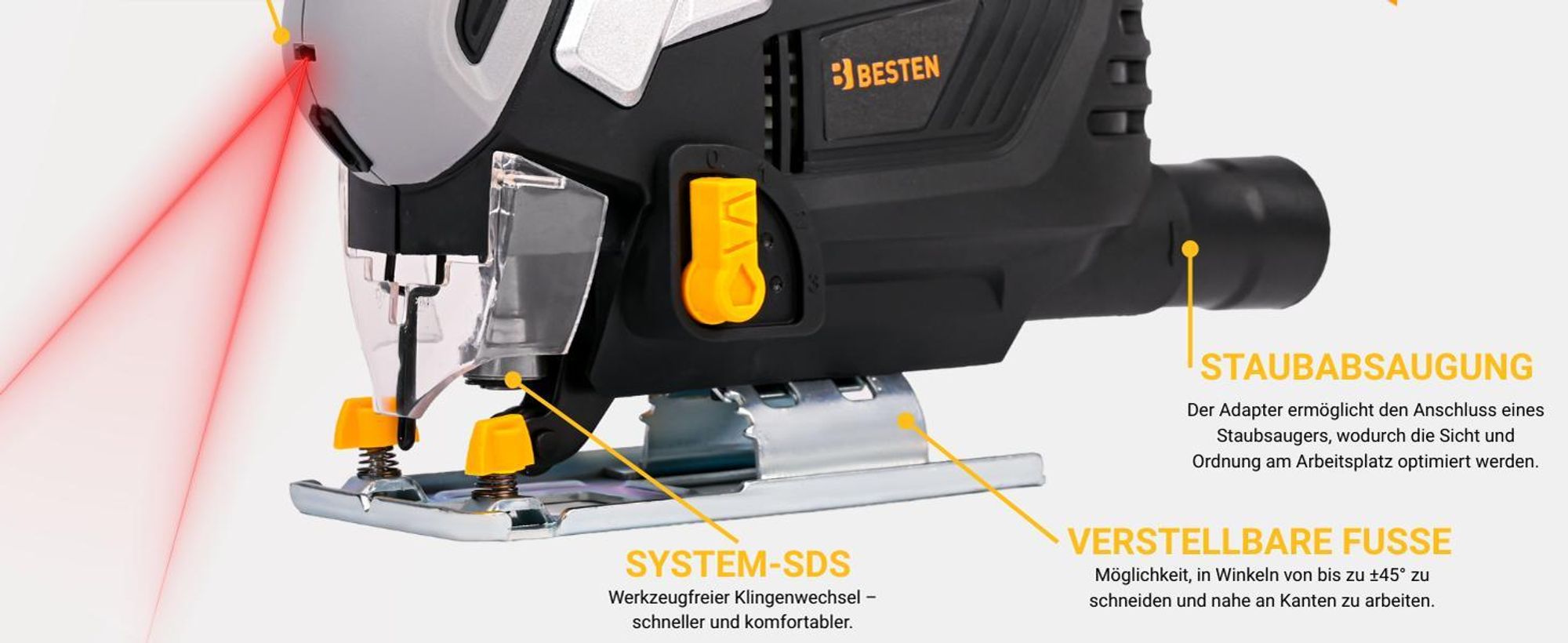 Stichsäge Elektrisch BESTEN BE0002902 Für Holz und Metall Mit Laser + Sägeblätter