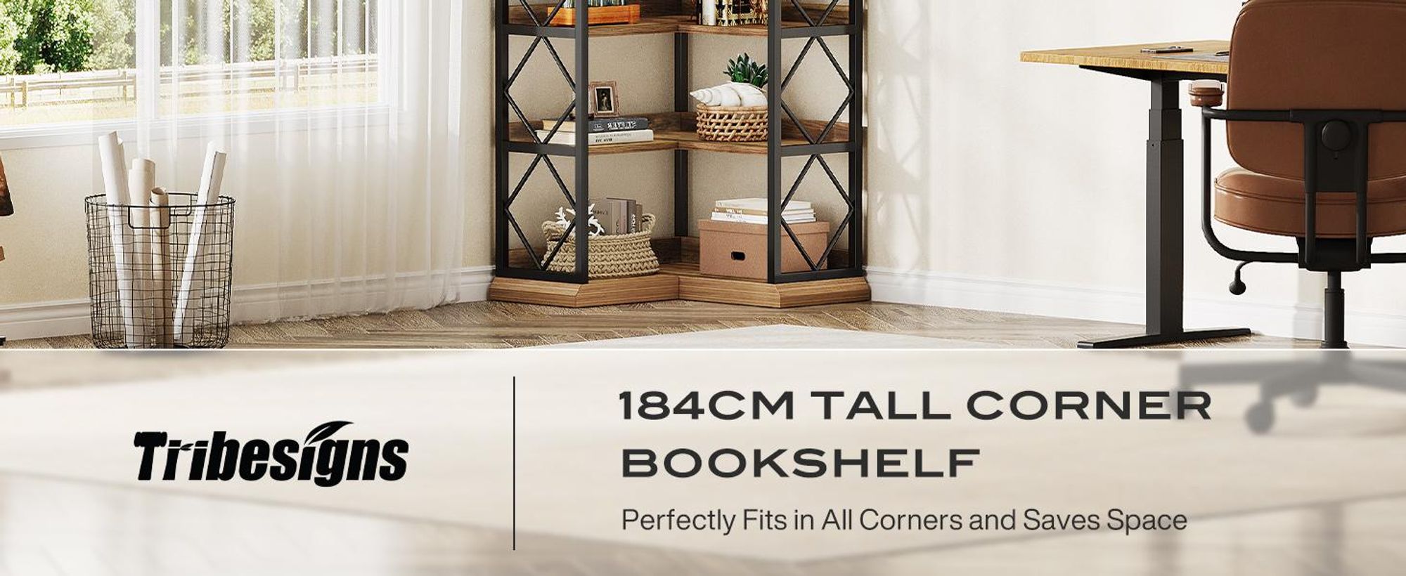 Bücherregal, 184cm Eck-Bücherregal, 6 Etagen Standregal, L-förmiges Eckregal, für Wohnzimmer, Schlafzimmer, Heimbüro