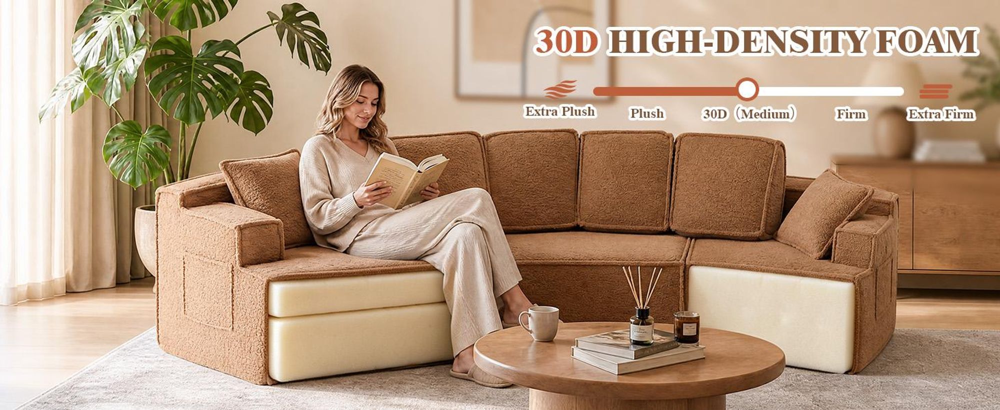 COMHOMA, sofá modular, sofá tapizado, sofá de 3 plazas, sofá seccional flexible, con bolsa de almacenamiento, sofá convertible, no requiere montaje