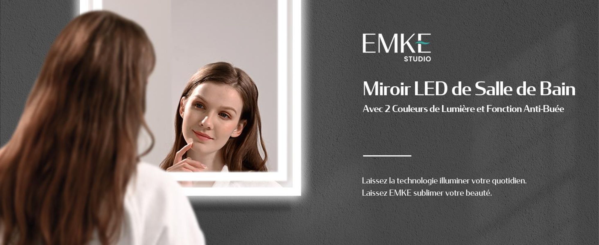 Miroir de salle de bain EMKE LED avec éclairage 40X60 cm anti-buée, miroir mural miroir de salle de bain avec interrupteur mécanique, couleurs de lumière 3000K/6500K, IP44