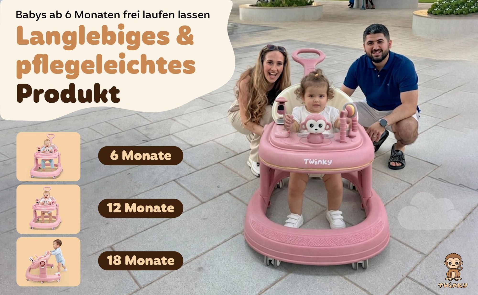 Twinky® GO 3 en 1 Lauflernhilfe in Schwarz | Lauflernwagen mit Spielset und Zubehör für sicheres und spielerisches Lernen