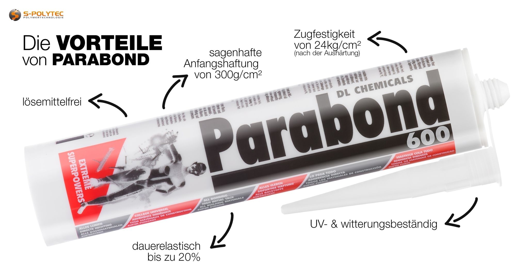PARABOND 600 | Montagekleber - EXTRA STARKER Wasserfester (UNTERWASSER) Kleber | Hybrid MS Polymer | Hohe Elastizität für Nasse & Trockene Oberflächen – Baukleber für Innen & Außen (weiß)